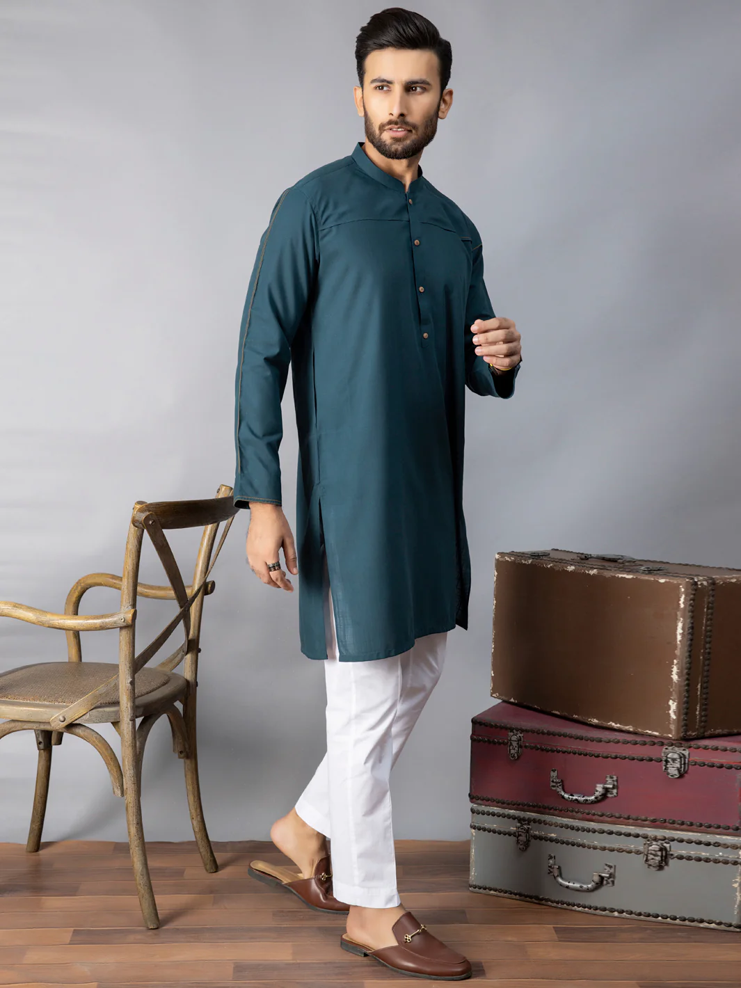 Green Blended Kurta - AL-K-1070B