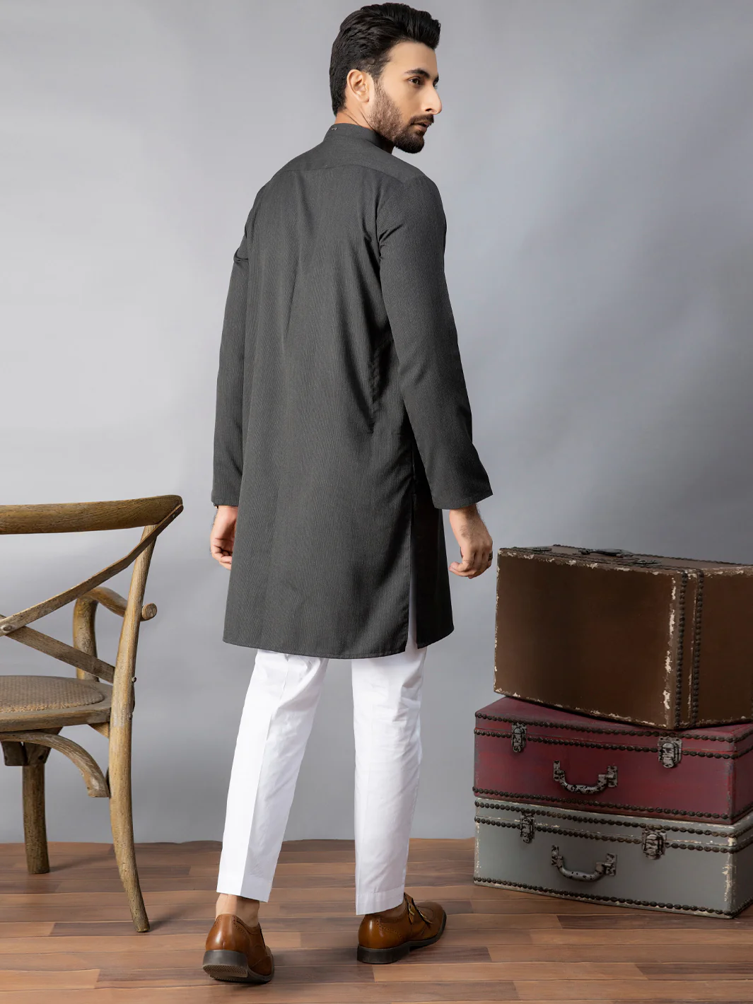 Grey Blended Kurta - AL-K-1086A - Image 3