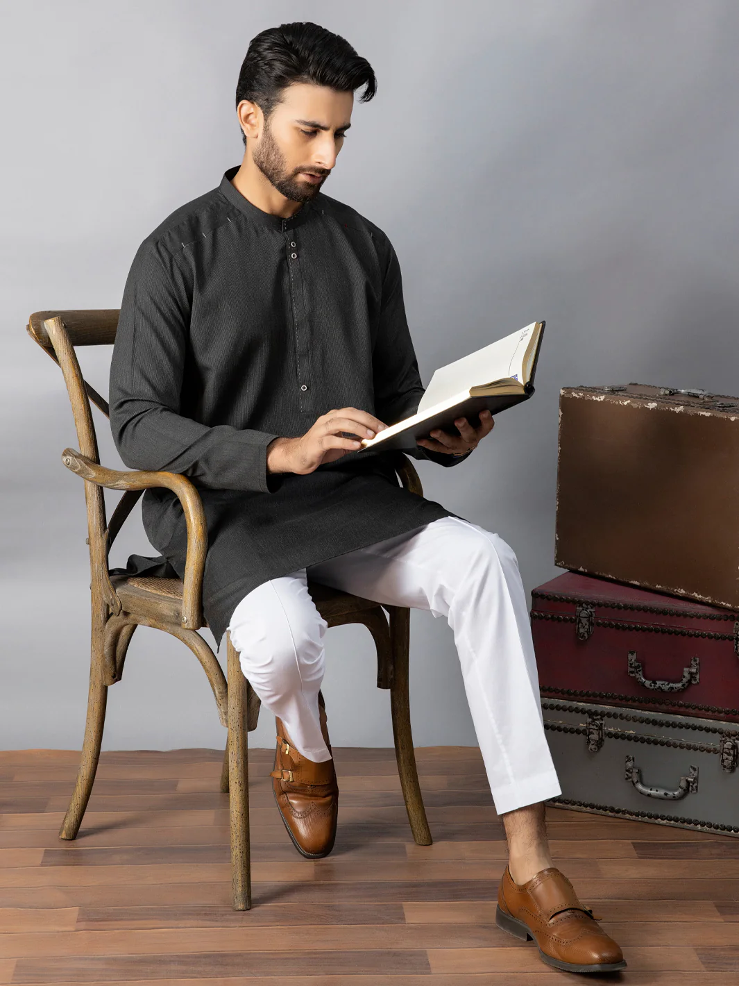 Grey Blended Kurta - AL-K-1086A - Image 4