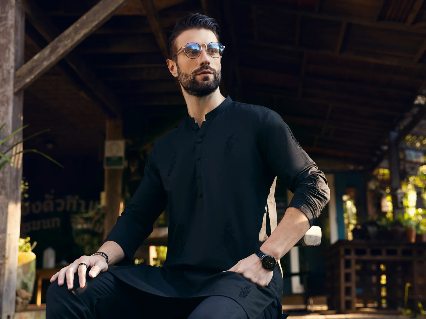 Black Kurta - AL-K-1103B - Image 3