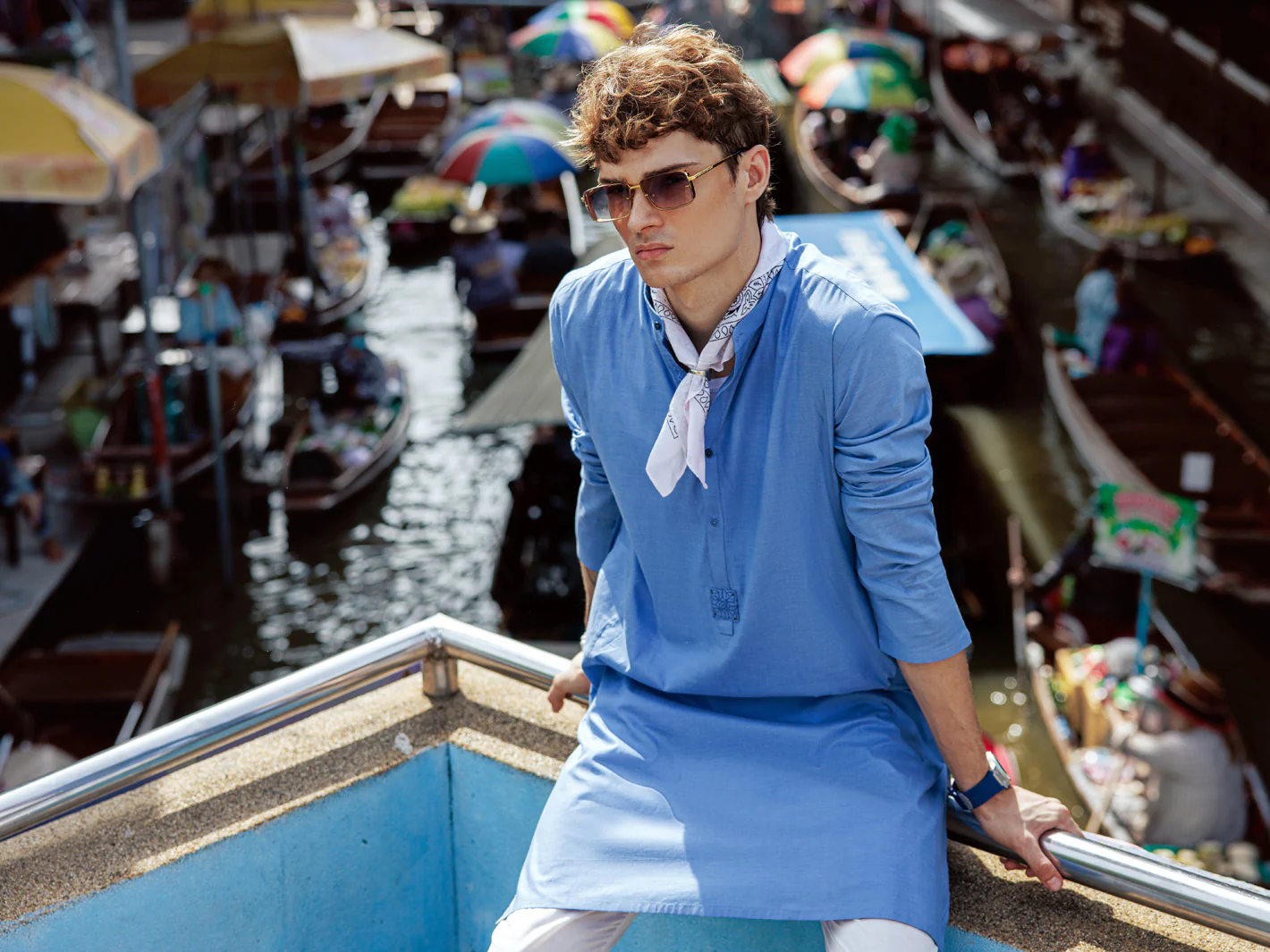 Blue Cotton Kurta - AL-K-1139B - Image 4
