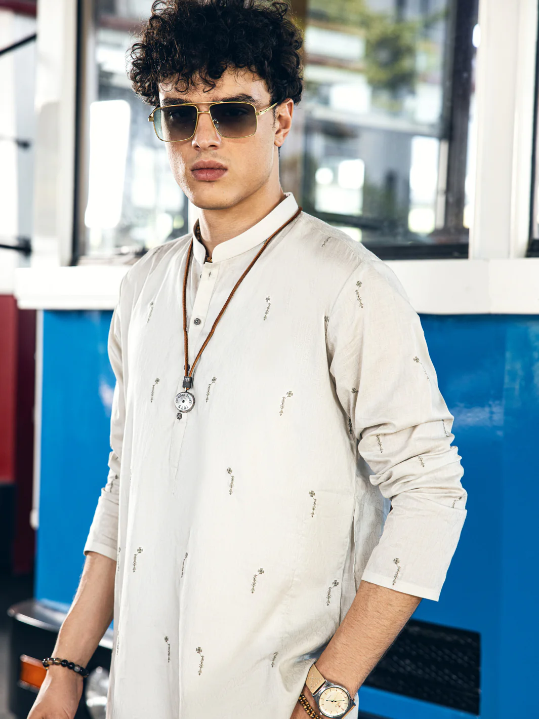 Light Grey Cotton Kurta - AL-K-1147C - Image 3
