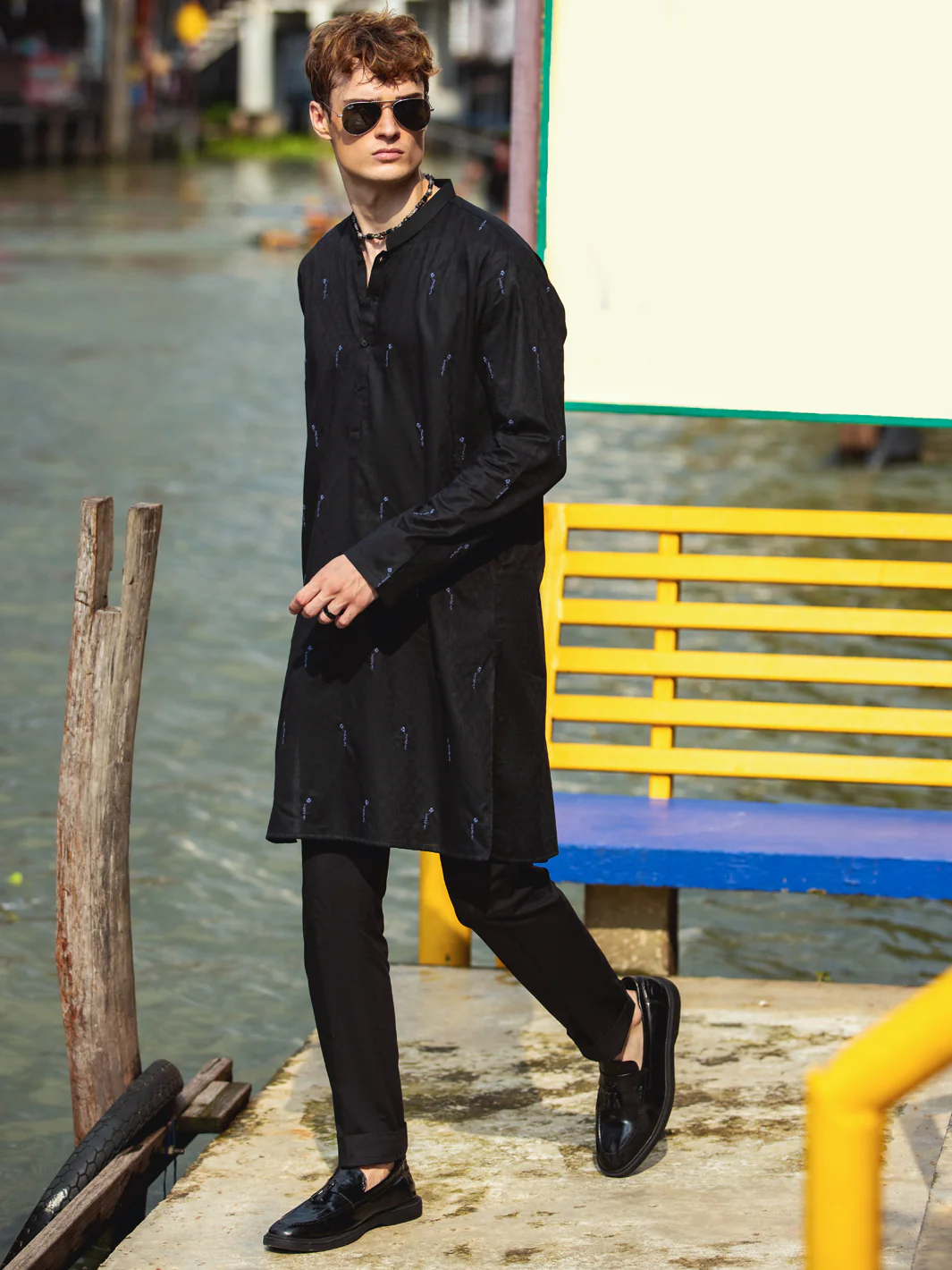 Black Cotton Kurta - AL-K-1147D - Image 2