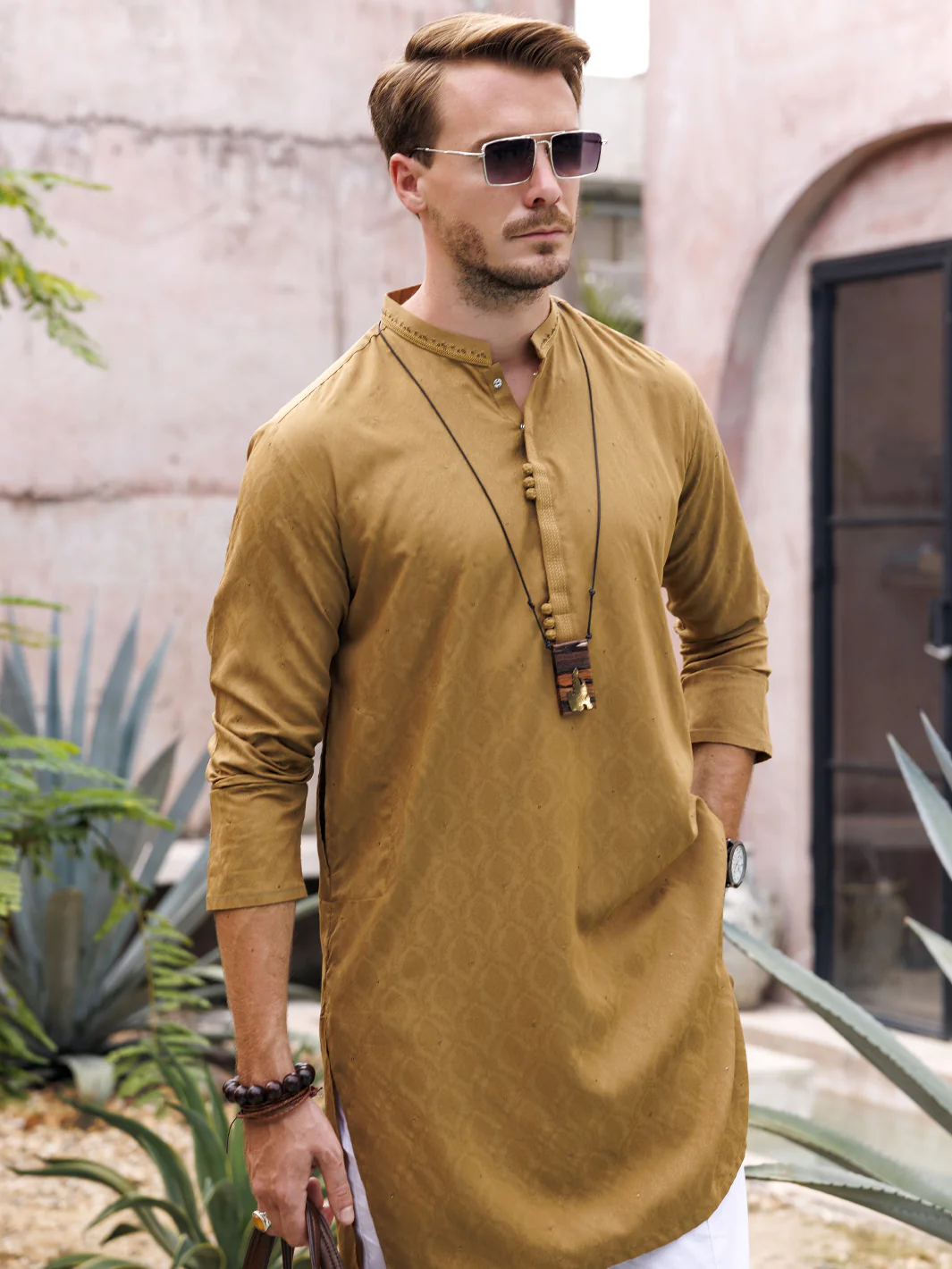 Mustard Blended Kurta - AL-K-1149B - Image 4