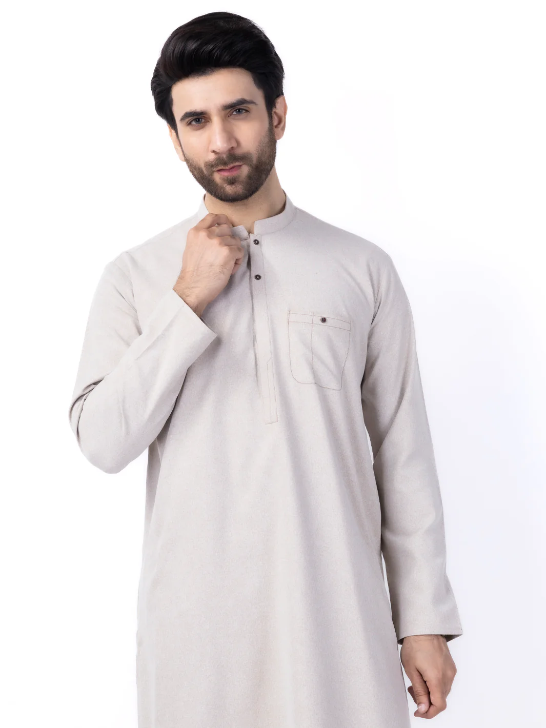 Sand Brown Blended Kurta - AL-K-1152 - Image 3
