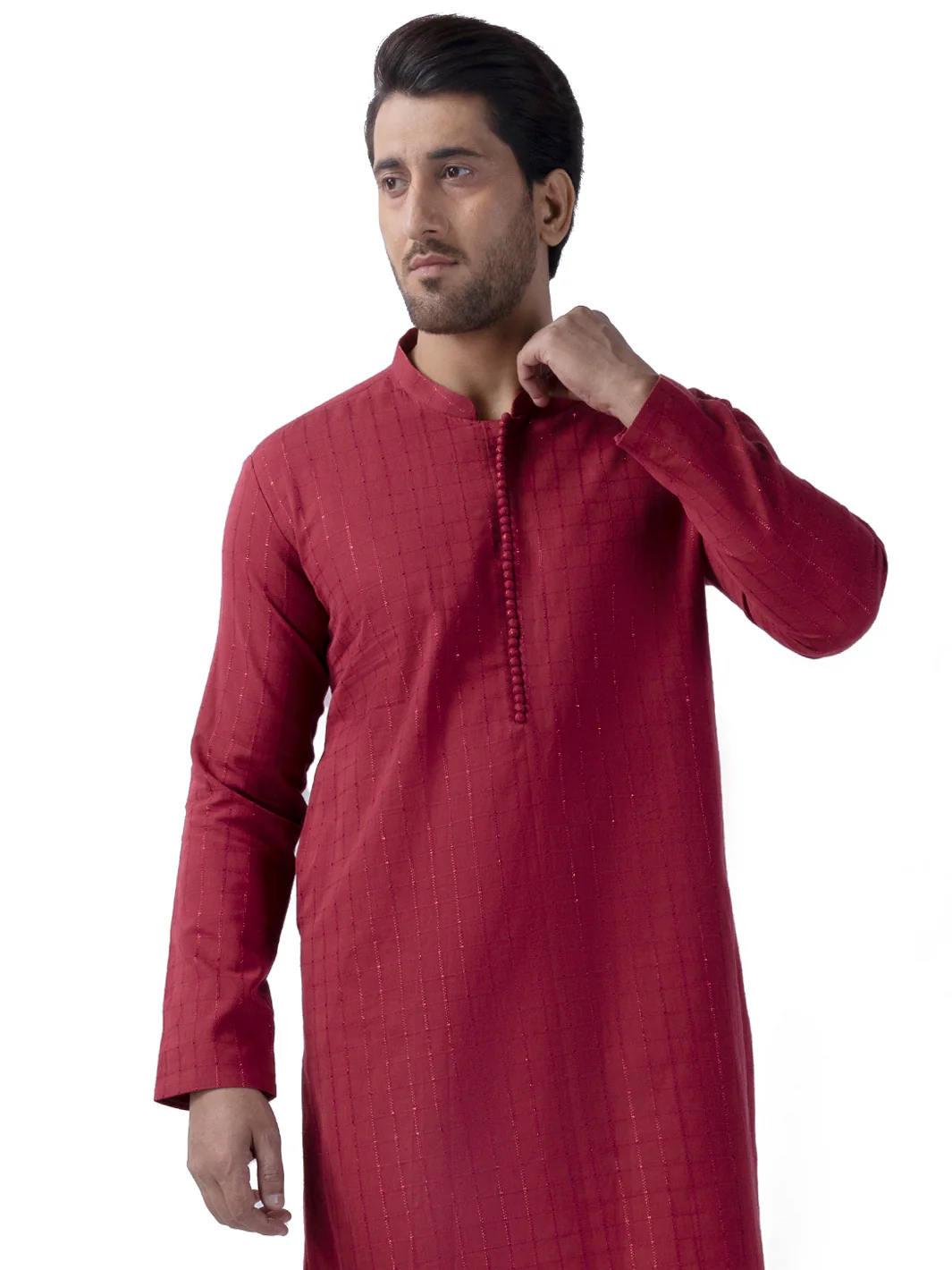 Red Cotton Kurta - AL-K-1165B - Image 2