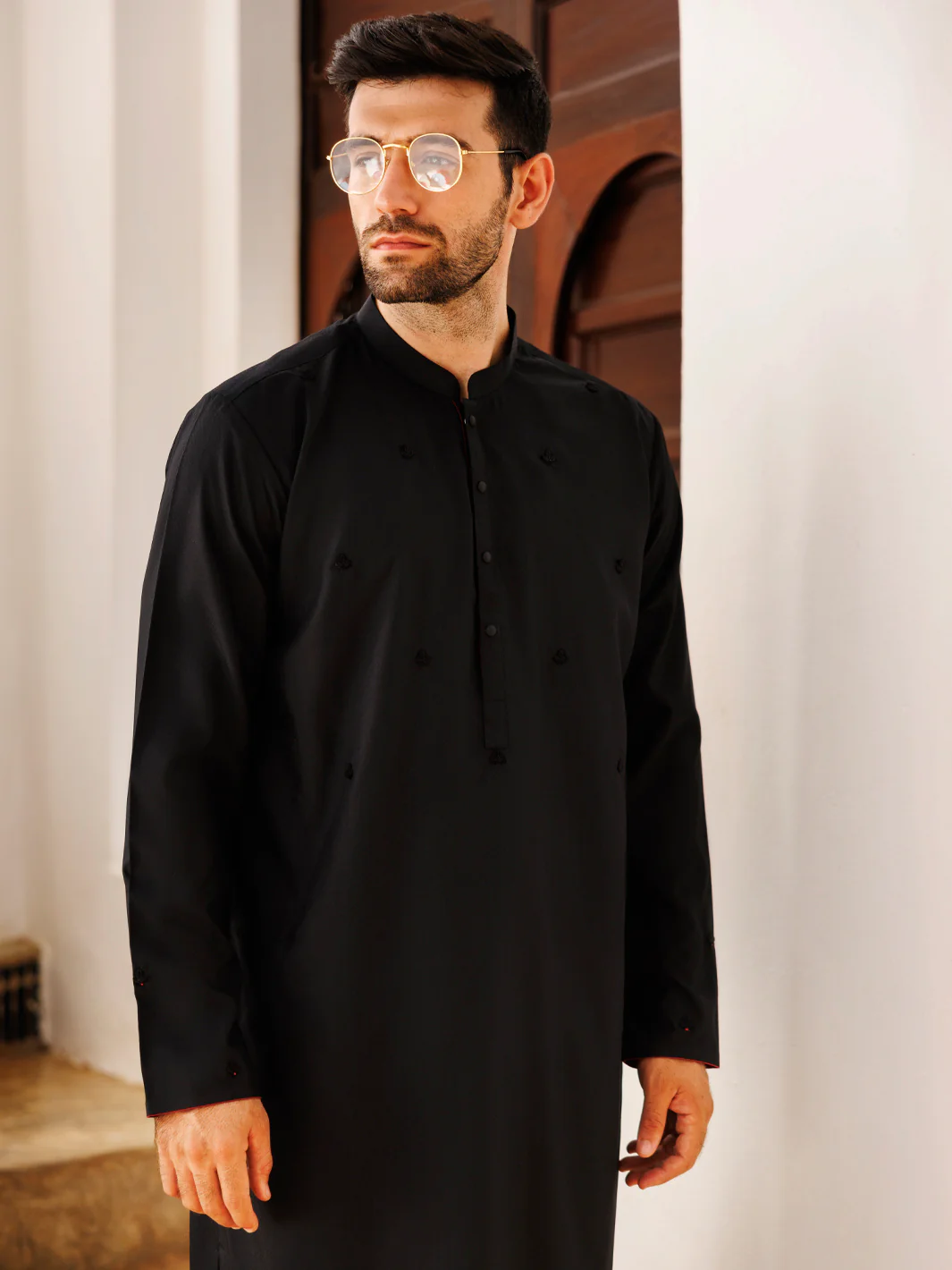 Black Blended Kurta - AL-K-1168C - Image 4