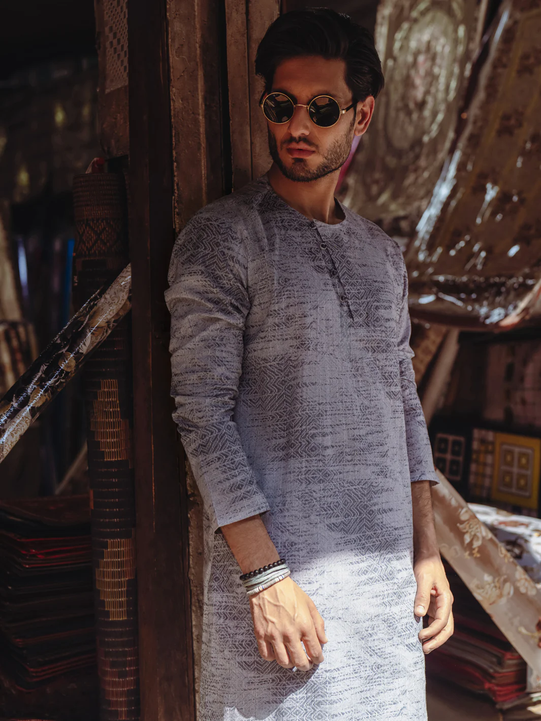 Grey Cotton Kurta - AL-K-1186 - Image 6