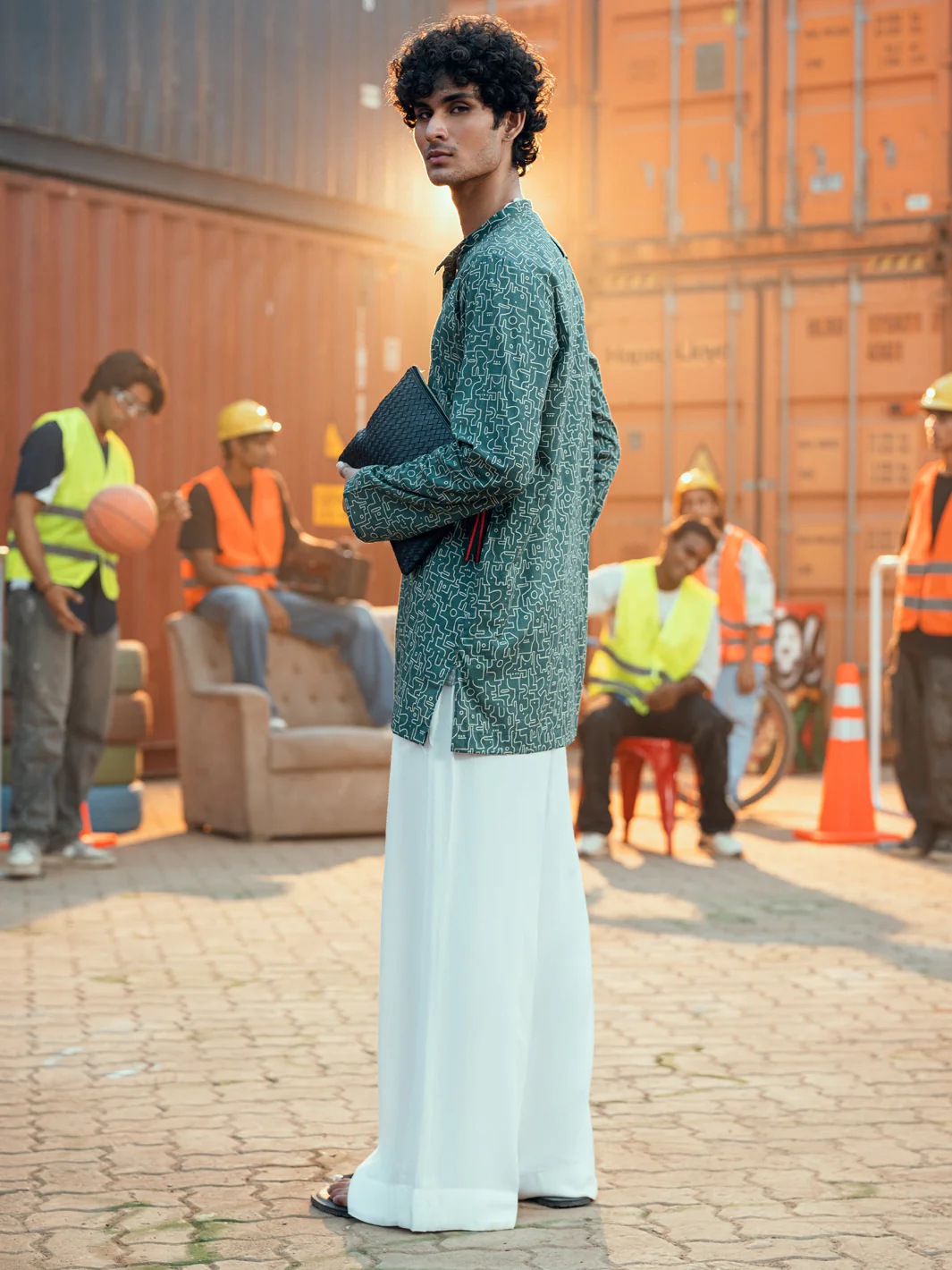 Green Cotton Plain Kurta - AL-K-1191 - Image 2