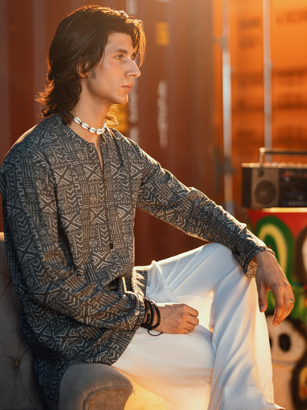 Grey Cotton Plain Kurta - AL-K-1192 - Image 2