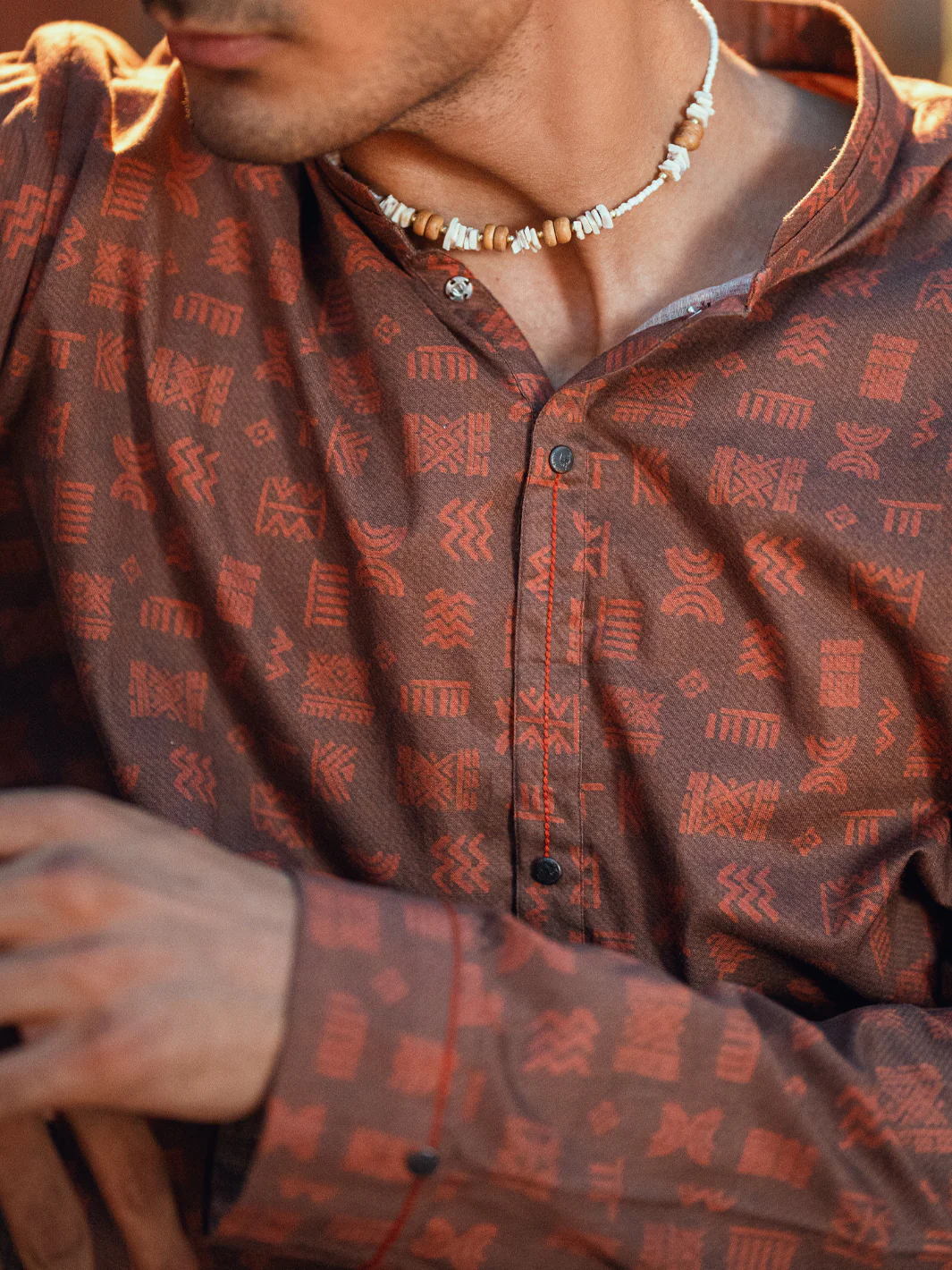 Brown Cotton Plain Kurta - AL-K-1197 - Image 4