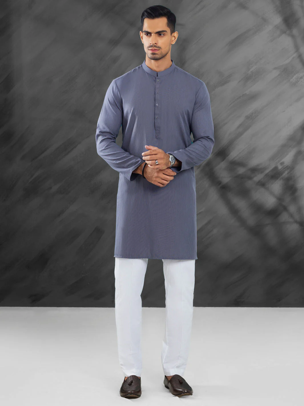 Grey Blended Kurta - AL-K-1215 - Image 12