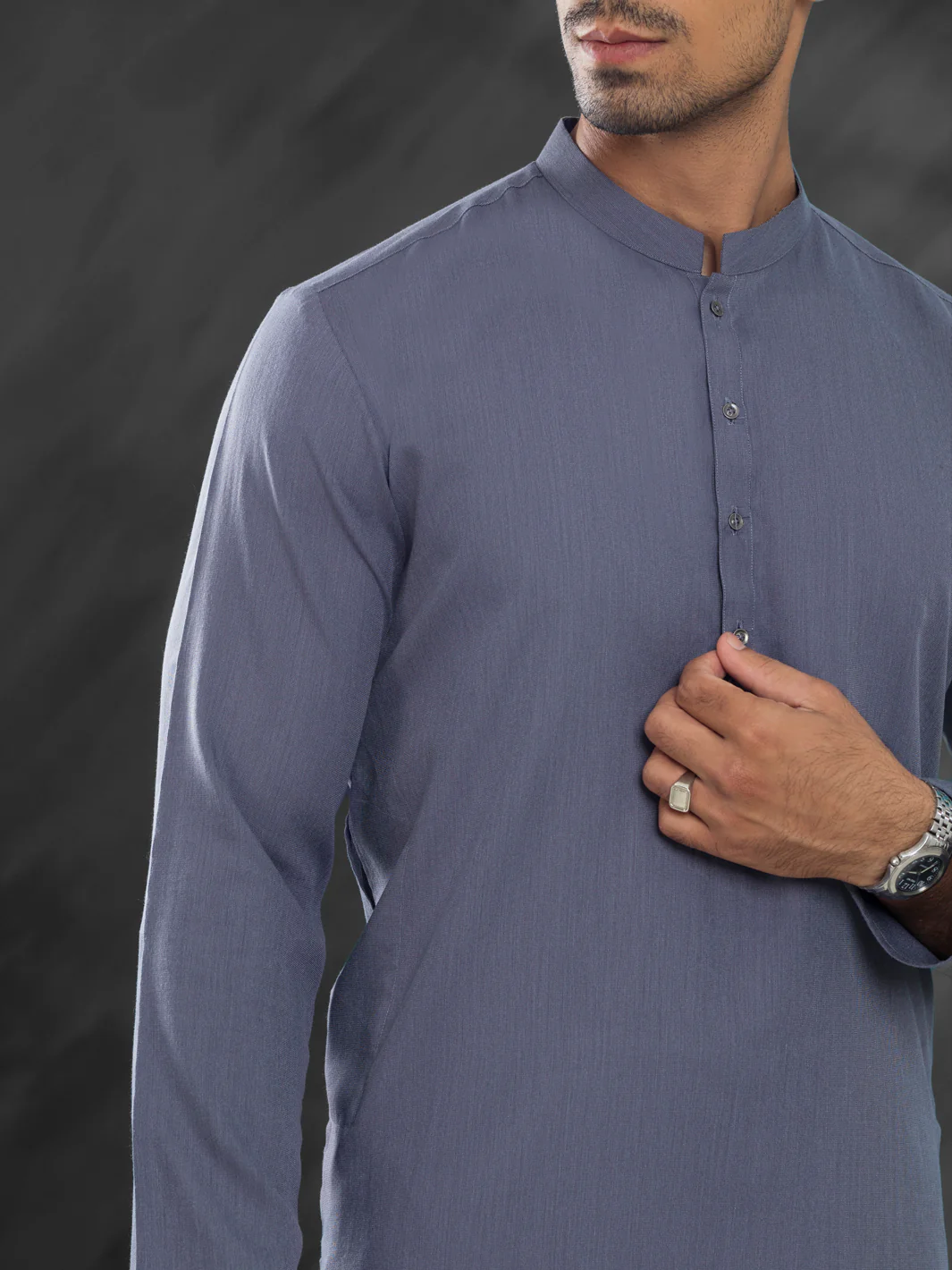 Grey Blended Kurta - AL-K-1215 - Image 6