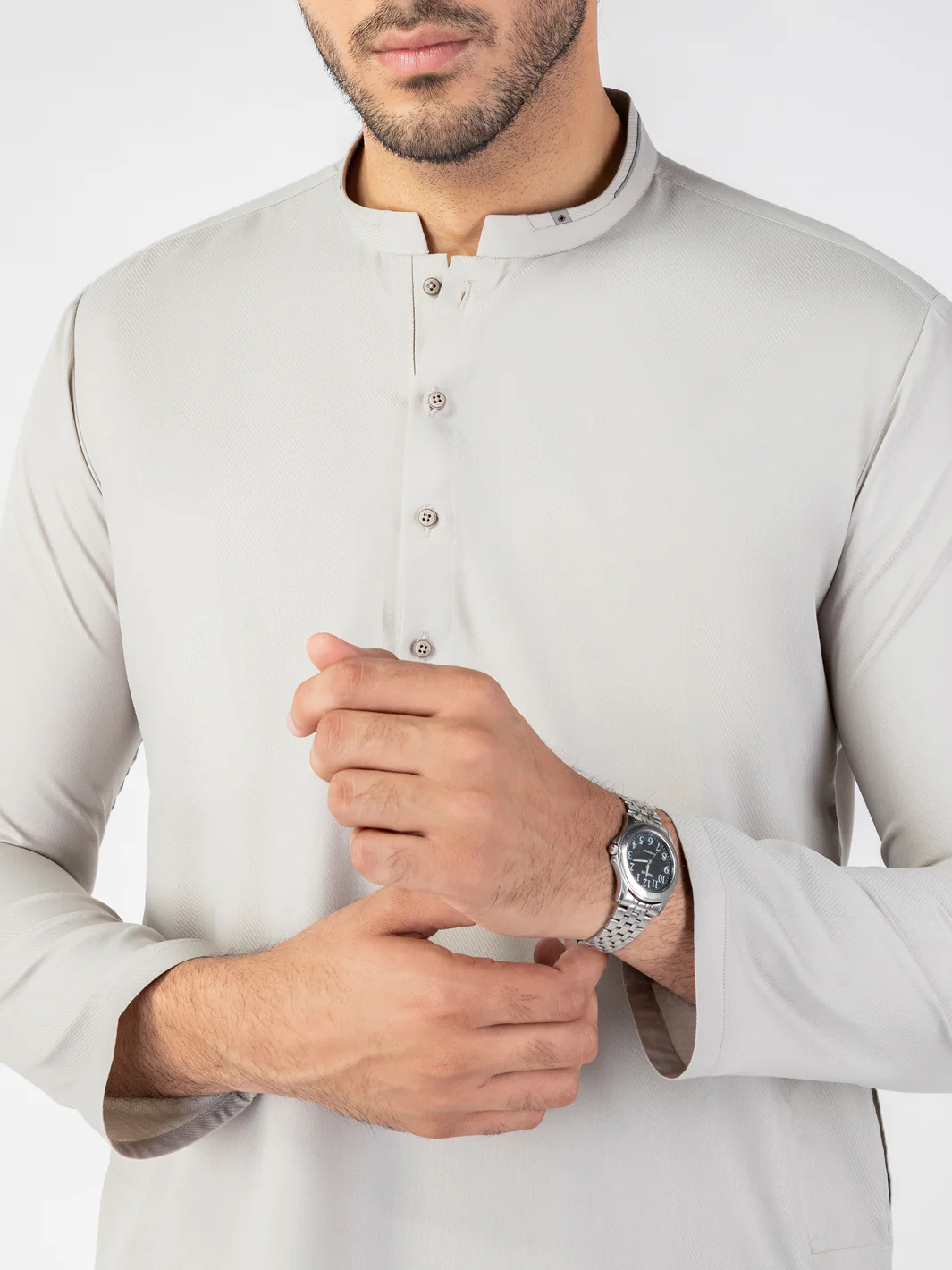 Light Grey Blended Kurta - AL-K-1261 - Image 3