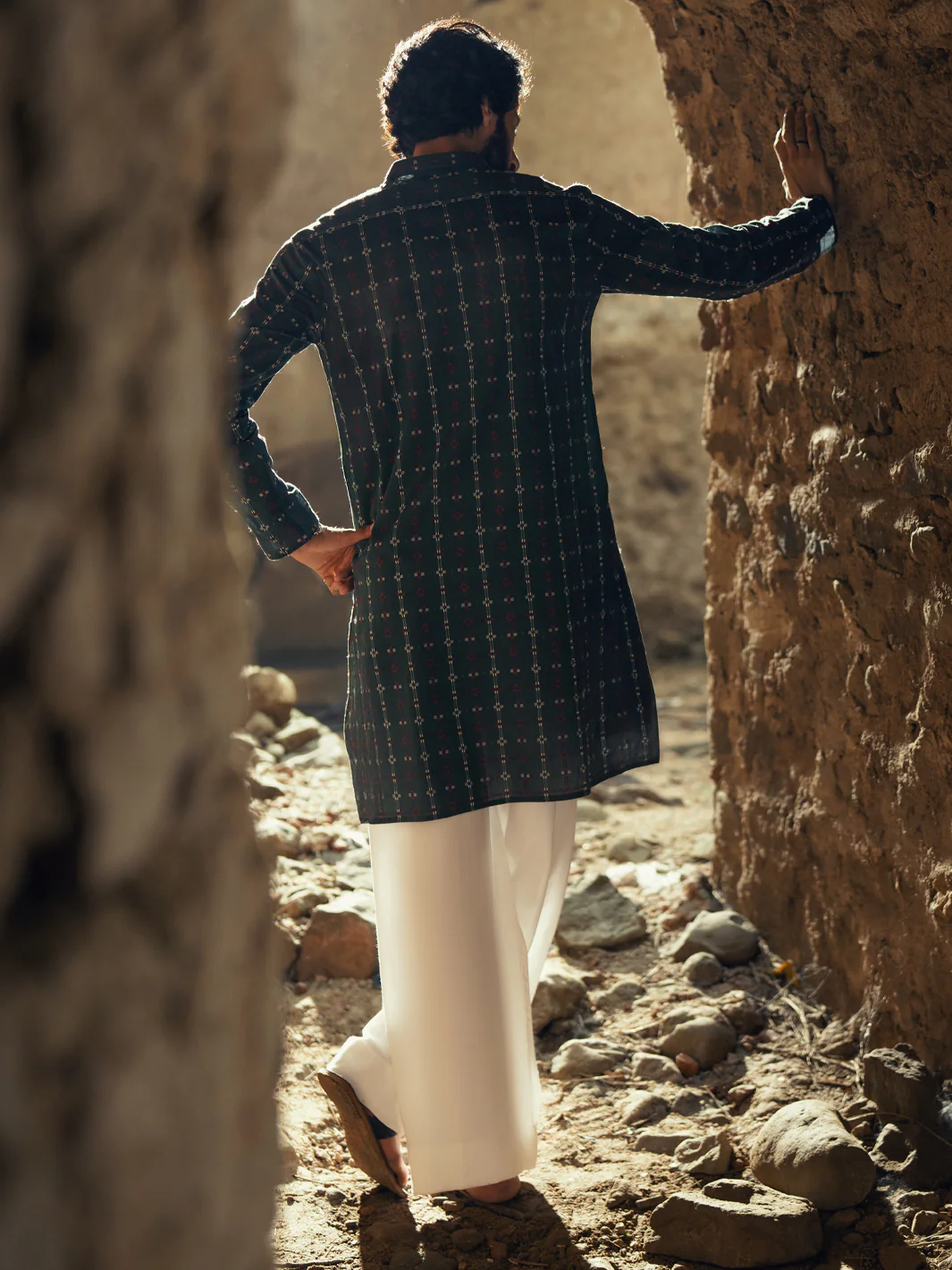 Green Cotton Semi-Formal Kurta - AL-K-1288 - Image 3