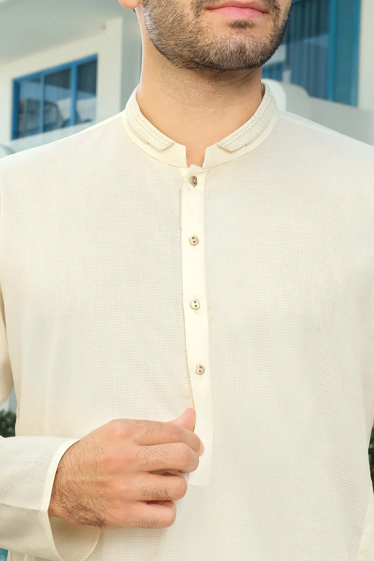 Off White Blended Kurta - AL-K-795 - Image 3