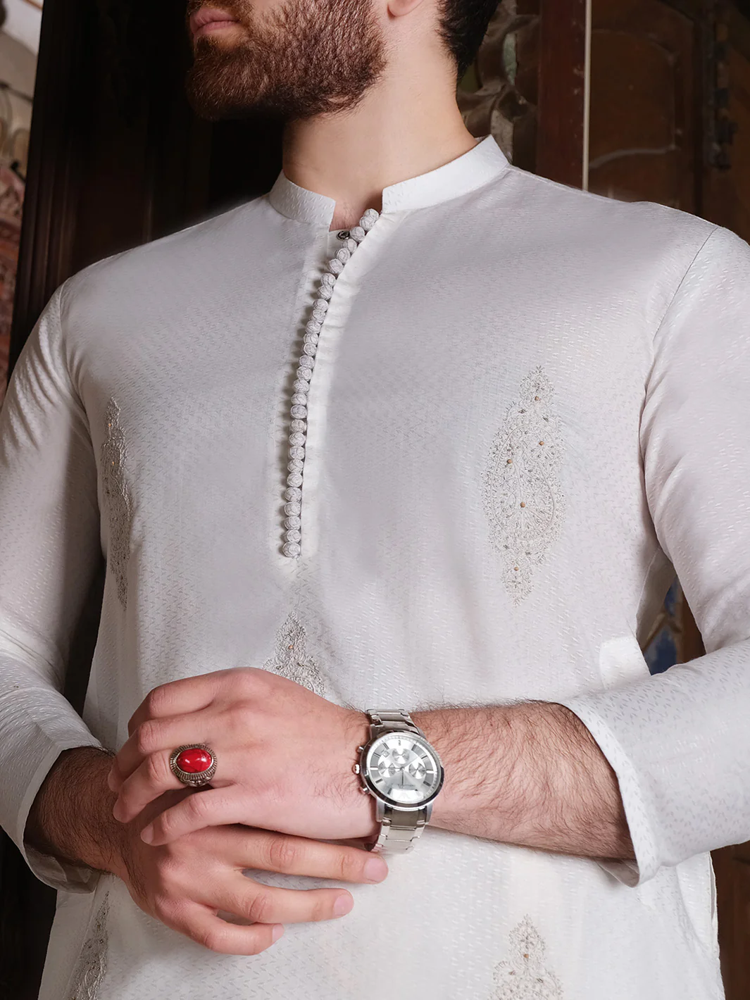 White Blended Kurta - AL-K-872 - Image 2