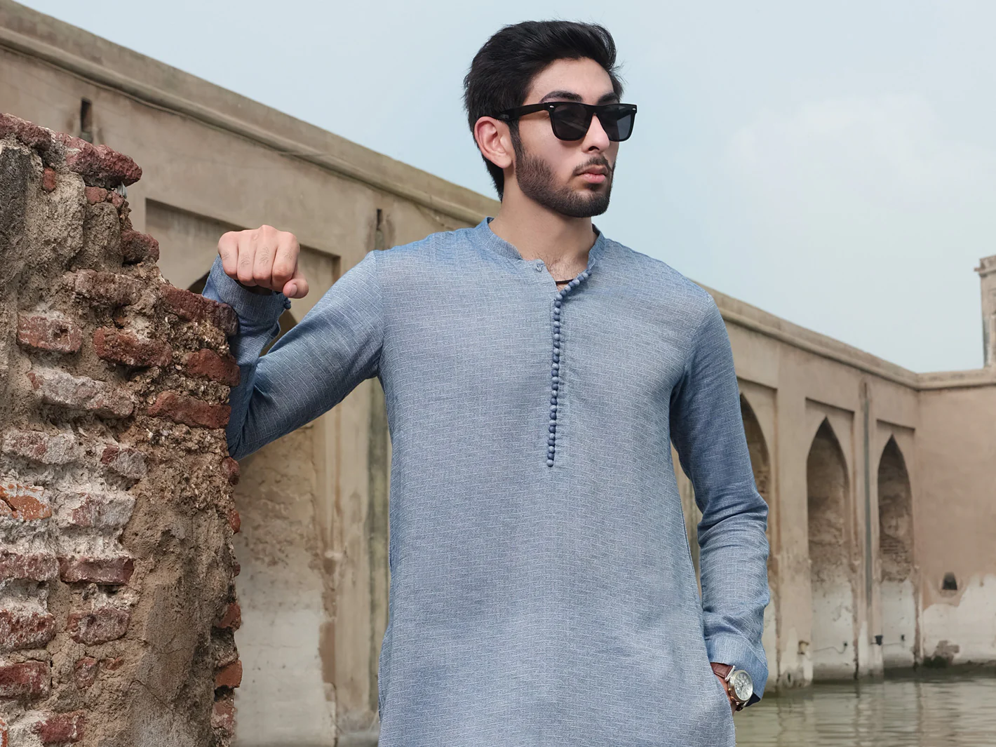 Light Blue Woven Kurta - AL-K-877 - Image 2