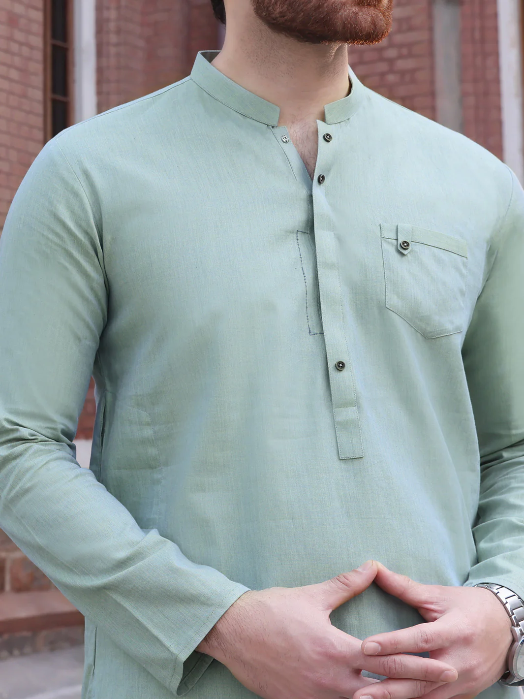 Light Green Cotton Kurta - AL-K-888 - Image 2