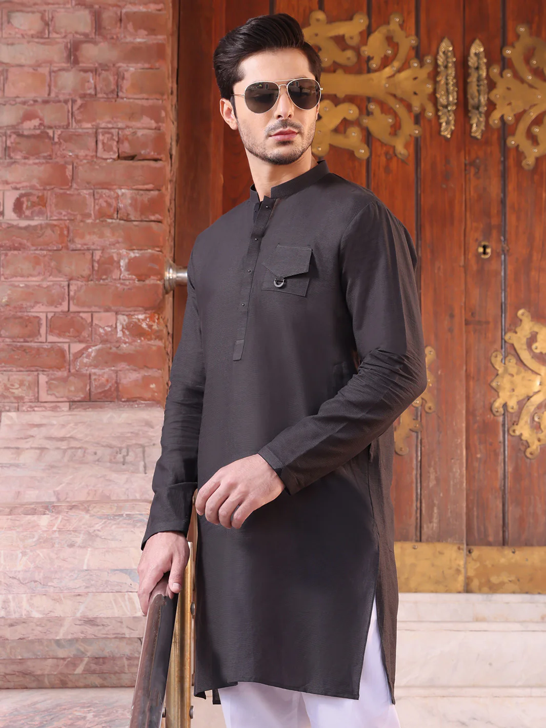 Grey Cotton Kurta - AL-K-907 - Image 3