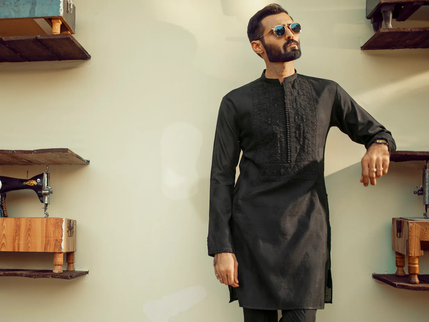 Black Formal Kurta - AL-K-SP-031B - Image 4