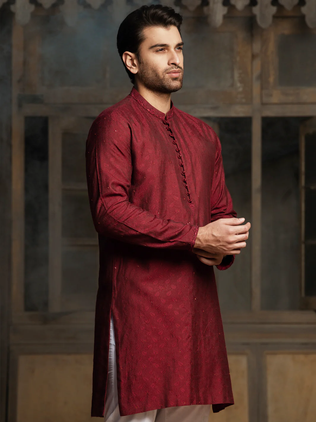 Maroon Formal Kurta - AL-K-SP-041 - Image 2