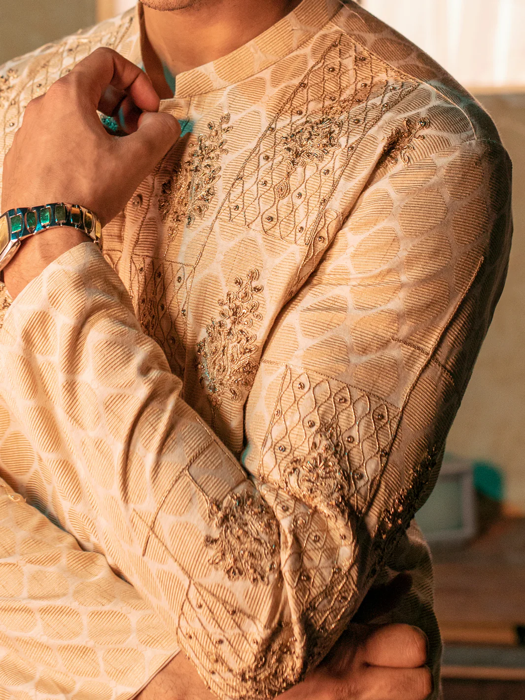 Beige Blended Formal Kurta - AL-K-SP-054 - Image 5