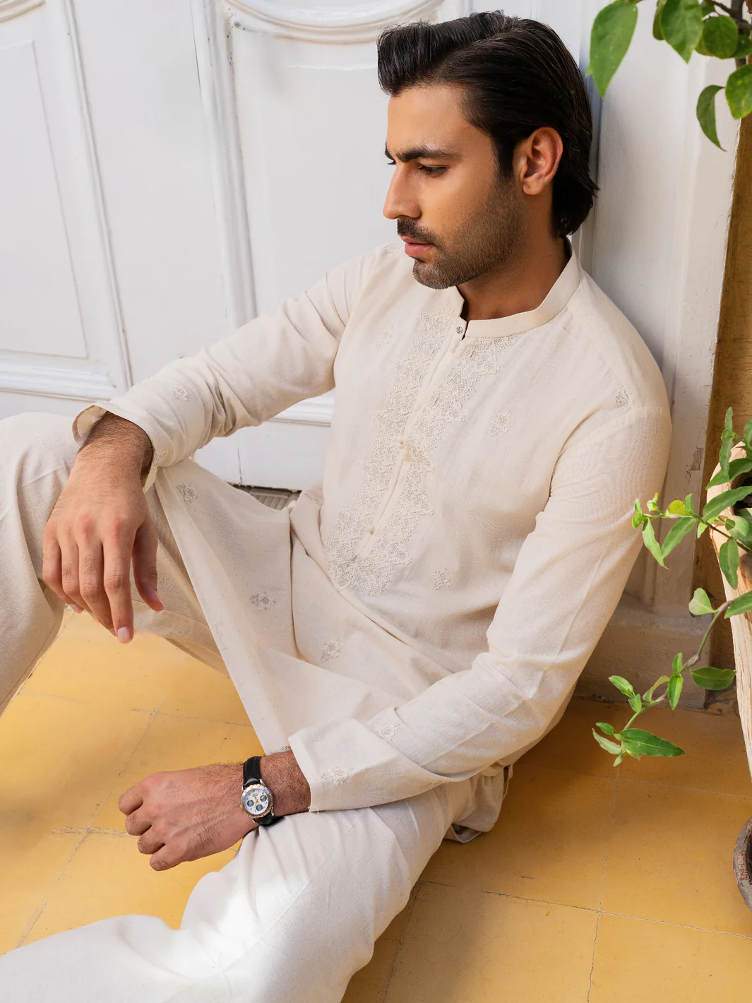 Cream Blended Formal Kurta - AL-K-SP-063 - Image 2