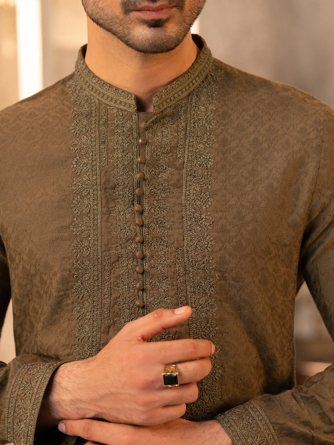 Green Formal Embroidered Kurta - AL-K-SP-066 - Image 6