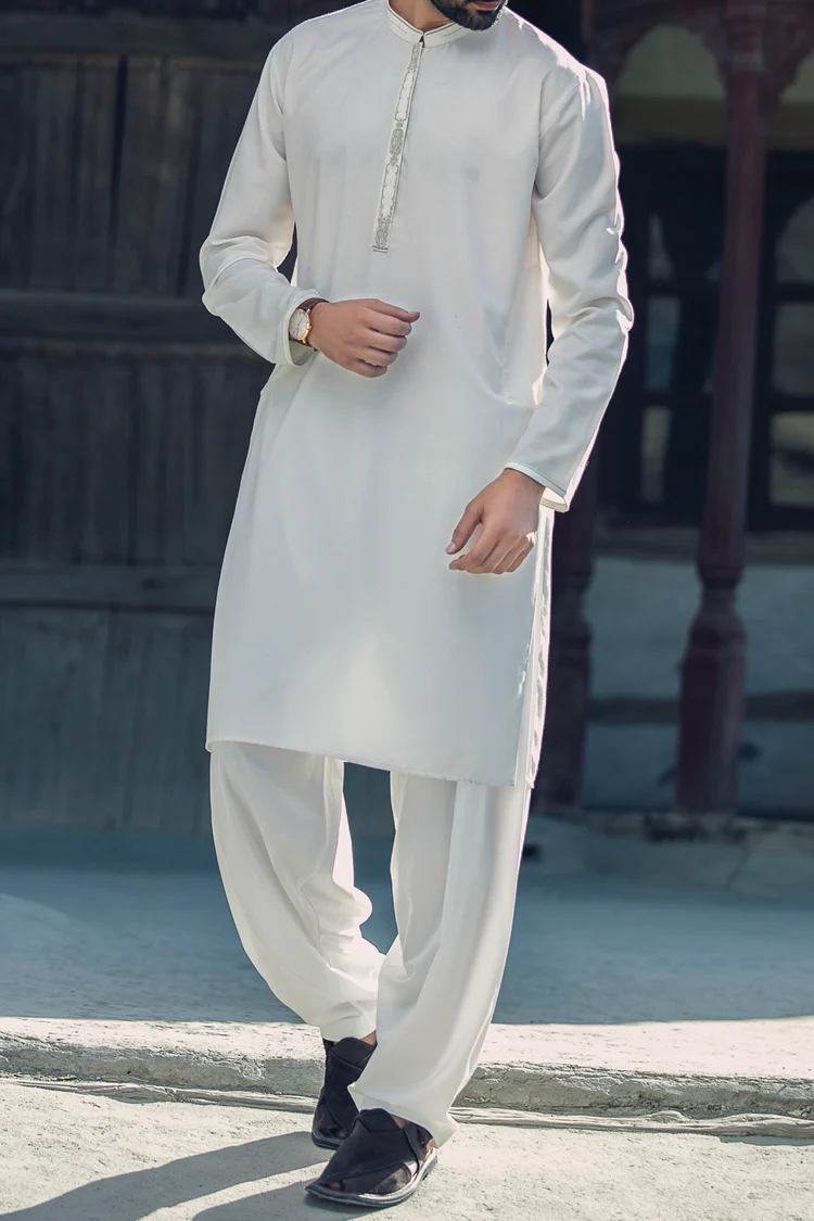 White Blended Kameez Shalwar - AL-KS-2272