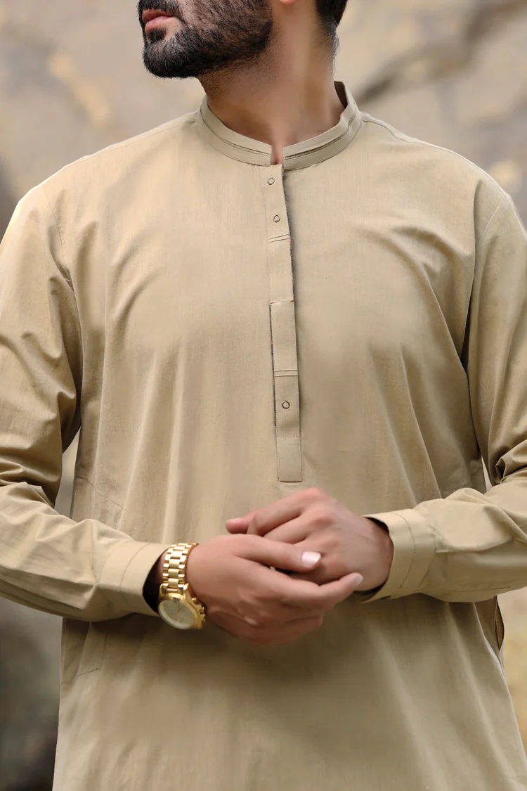 Olive Green Blended Kameez Shalwar - AL-KS-2294 - Image 2
