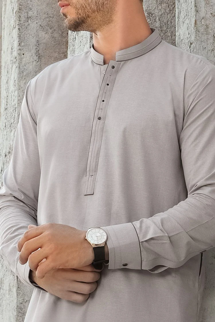 Light Grey Blended Kameez Shalwar - AL-KS-2480-R1 - Image 3