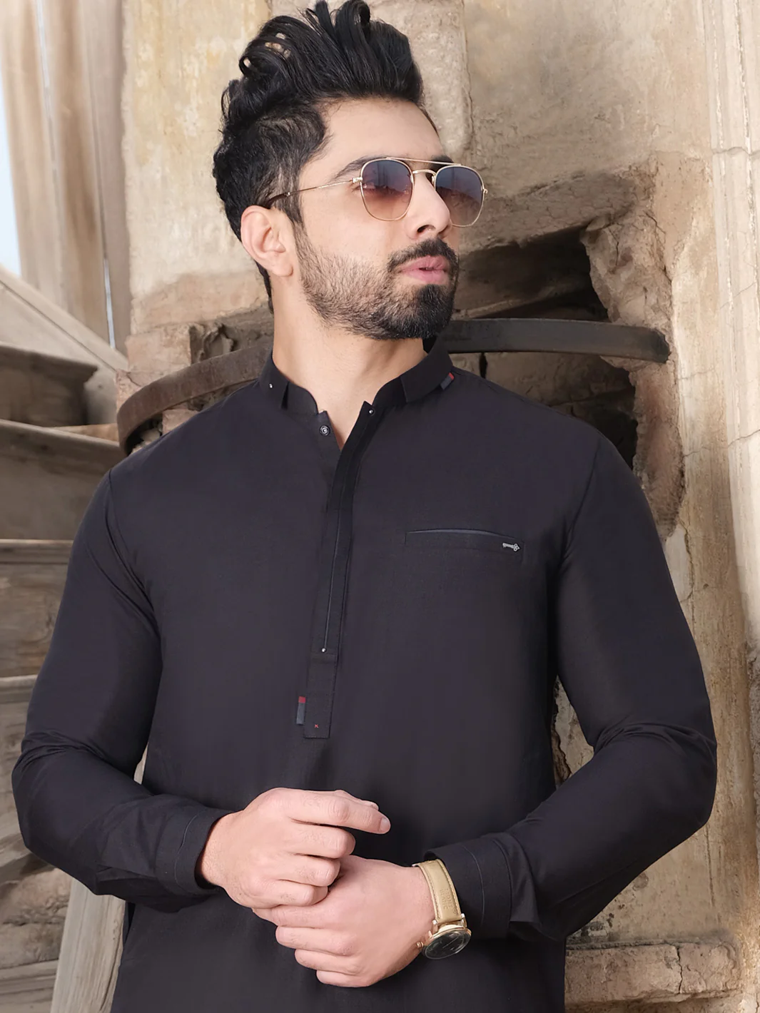 Black Blended Kameez Shalwar - AL-KS-2483 - Image 3