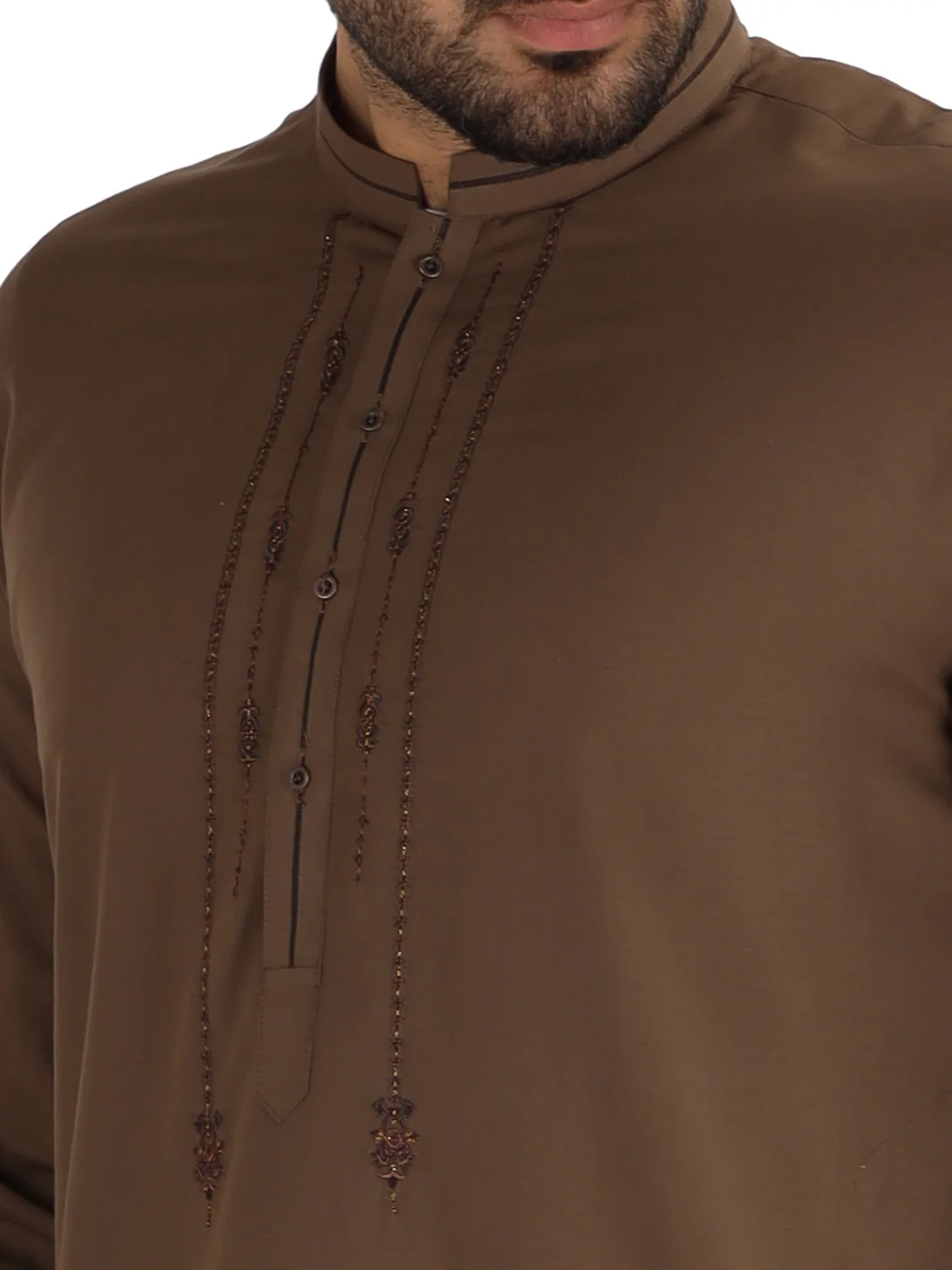 Brown Blended Kameez Shalwar - AL-KS-2491 - Image 2