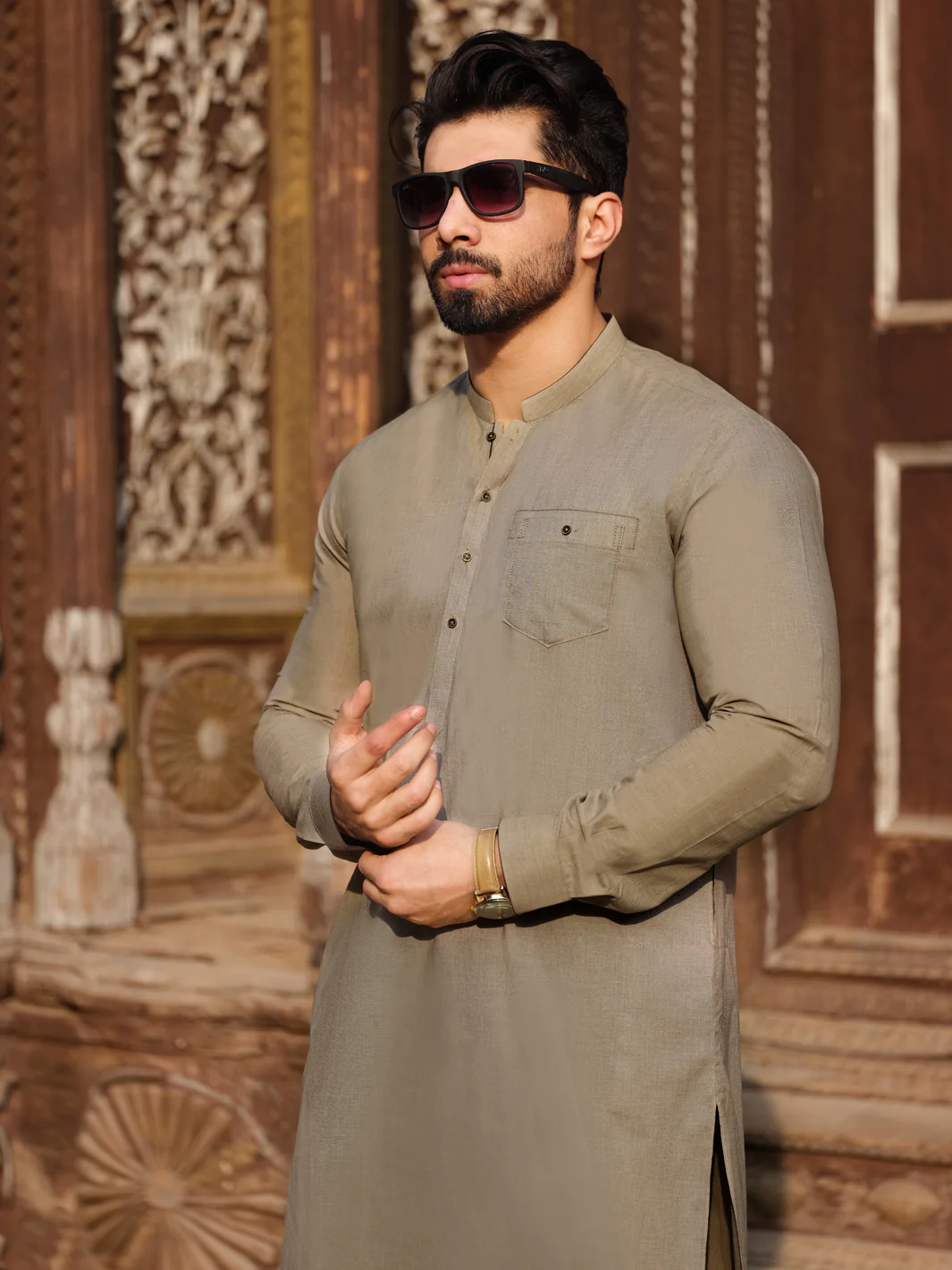Sand Cotton Kurta Pajama - AL-KS-2518 - Image 3