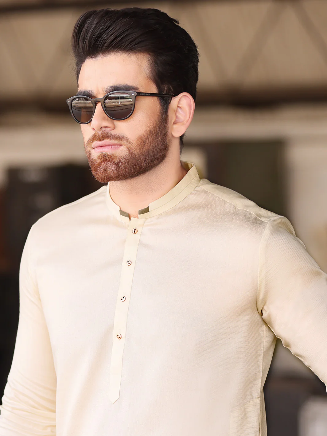 Cream Cotton Kameez Shalwar - AL-KS-2532 - Image 2
