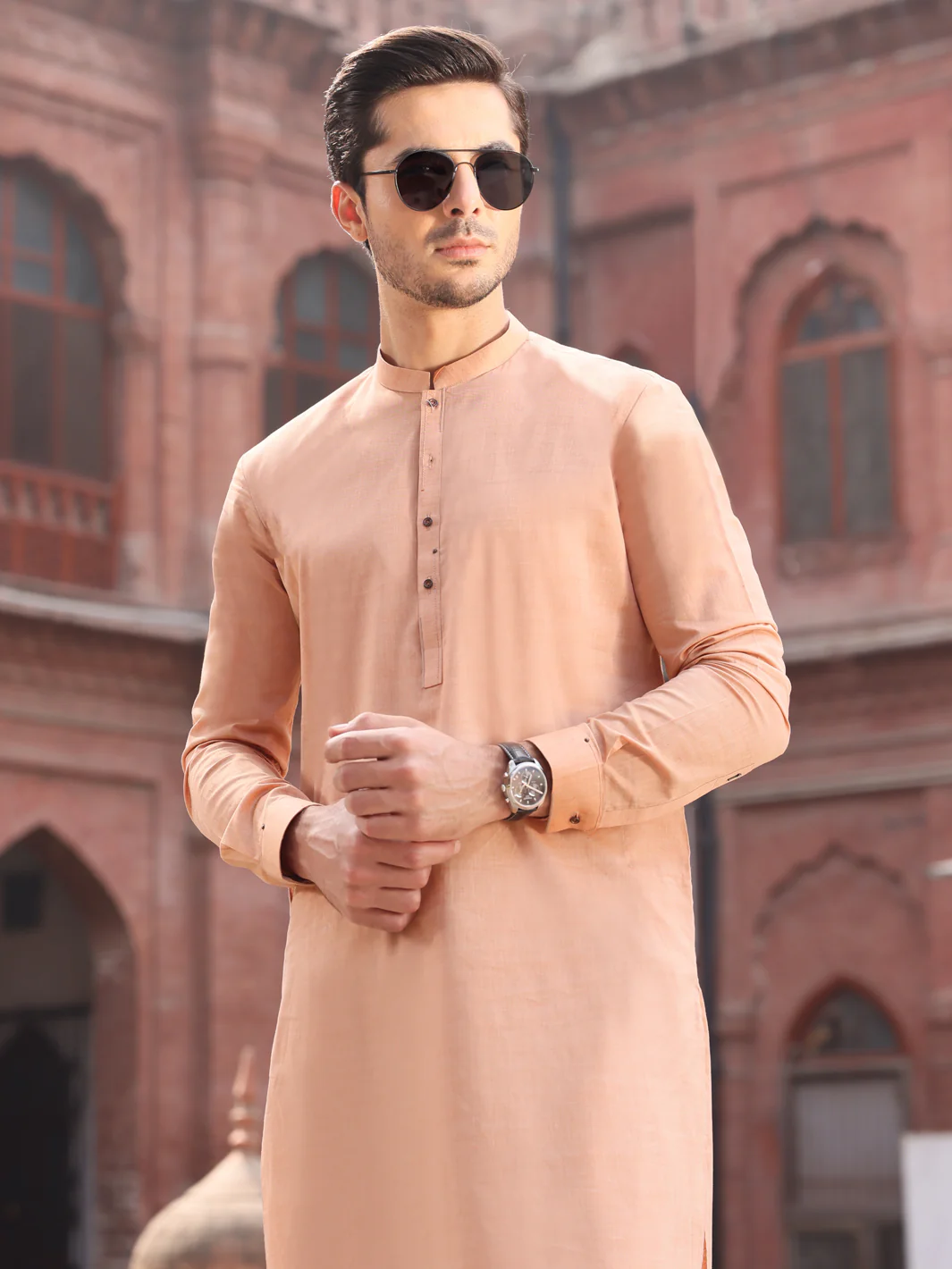 Peach Cotton Kameez Shalwar - AL-KS-2568 - Image 3