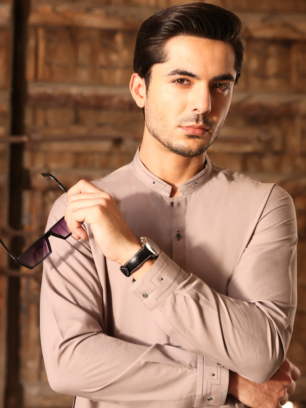 Light Gray Blended Kameez Shalwar - AL-KS-2574 - Image 2