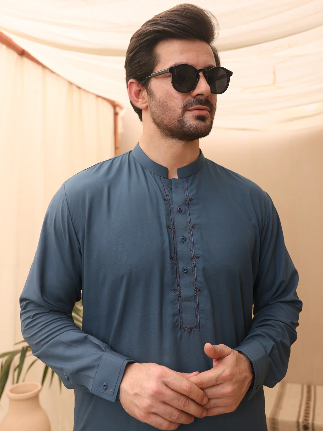 Blue Blended Kameez Shalwar - AL-KS-2591B - Image 2