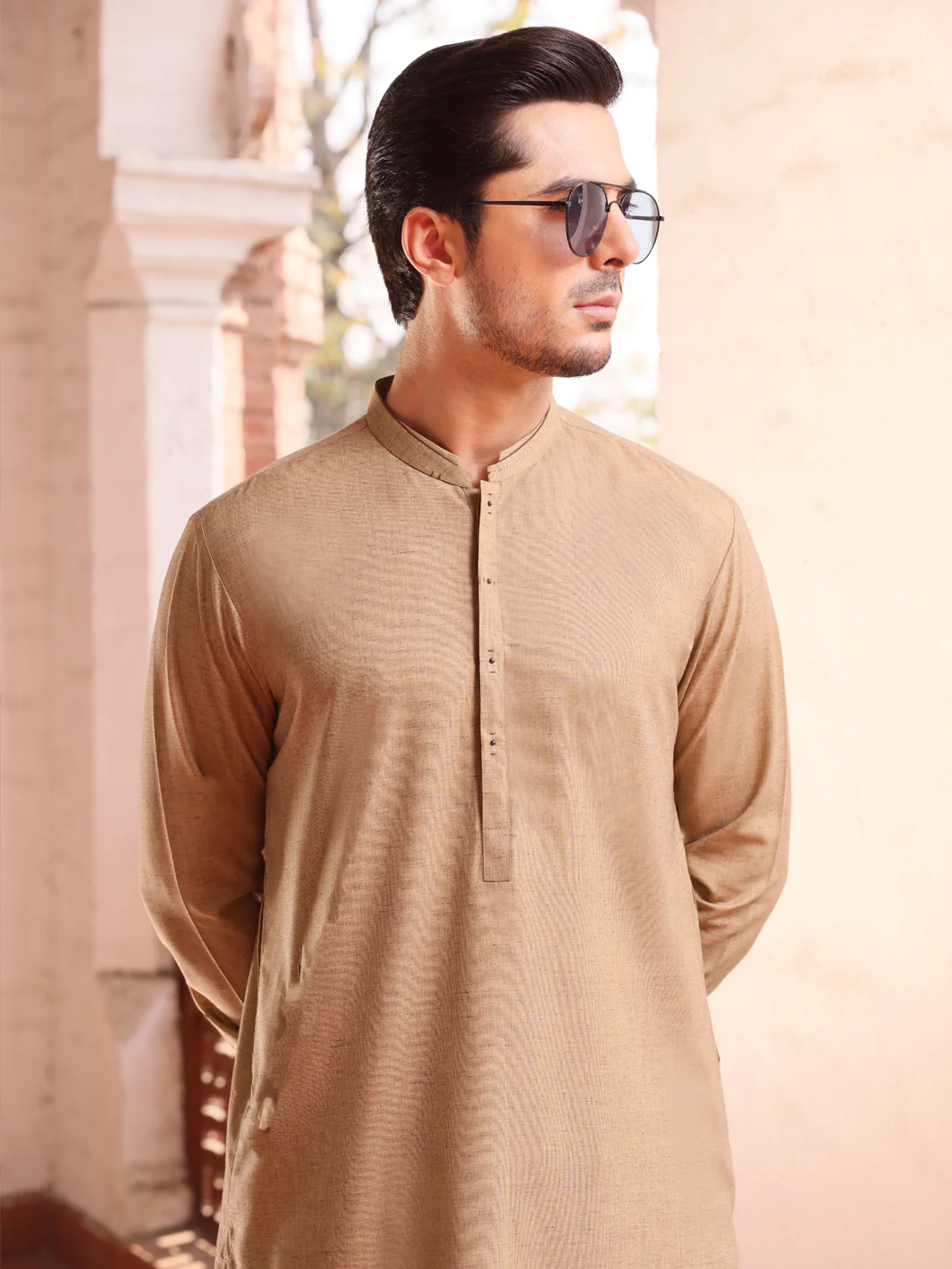 Beige Blended Kameez Shalwar - AL-KS-2595 - Image 3
