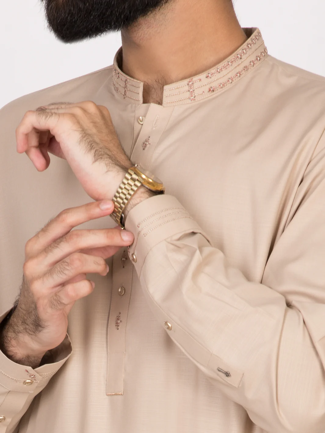 Beige Blended Kameez Shalwar - AL-KS-2614C - Image 3