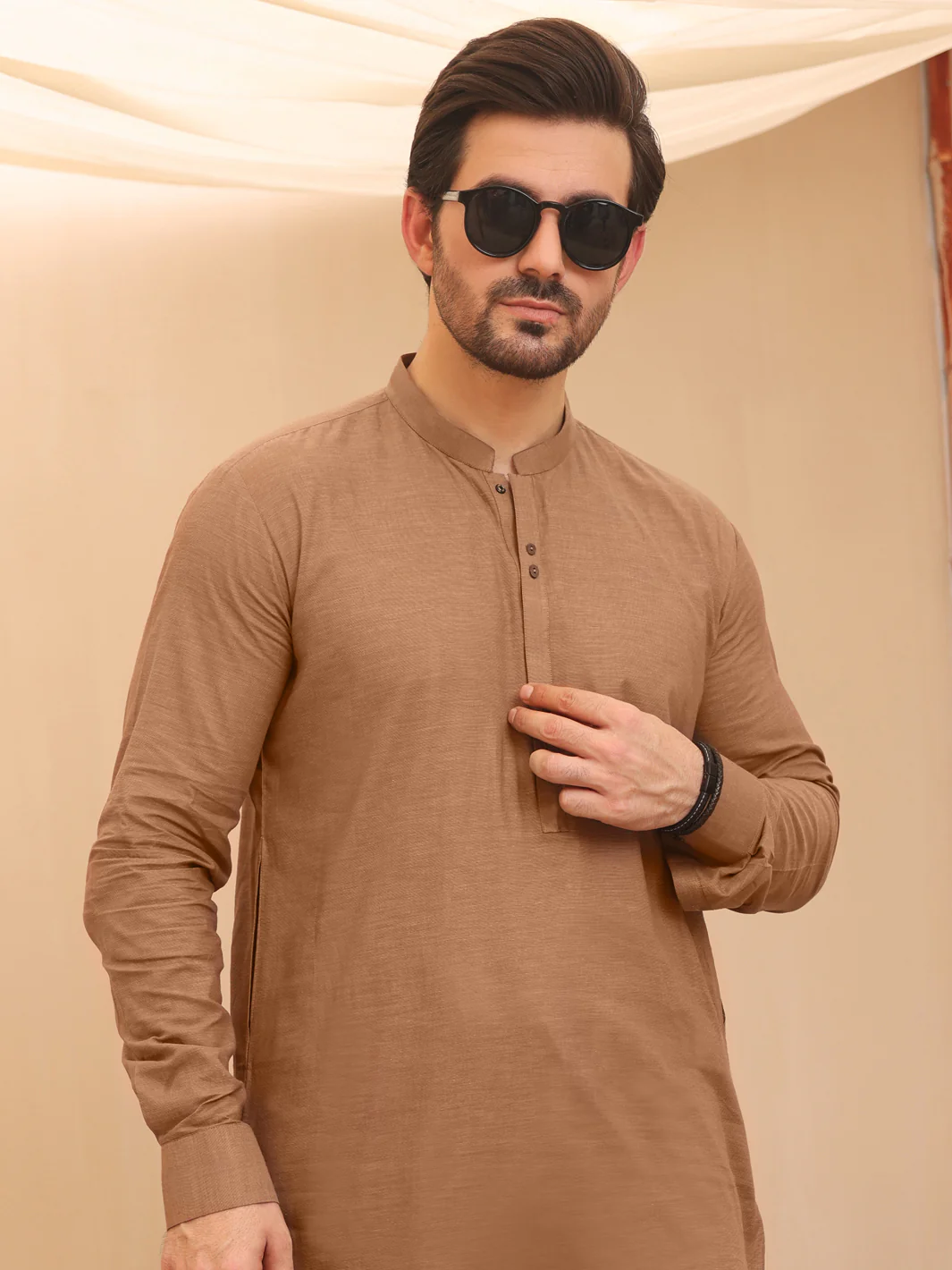 Brown Cotton Kameez Shalwar - AL-KS-2638 - Image 3