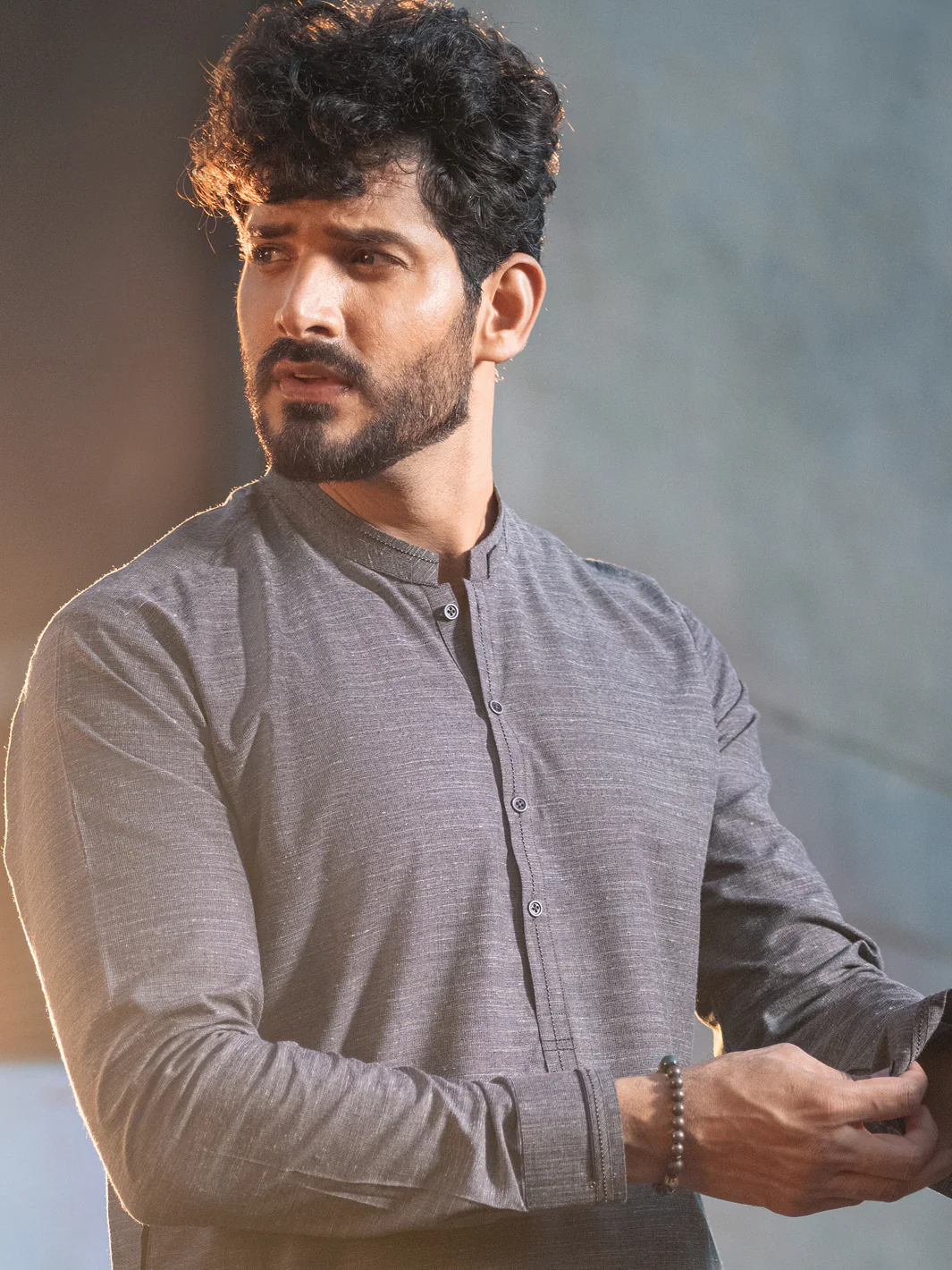 Ash Grey Blended Kurta Shalwar - AL-KS-2656 - Image 4
