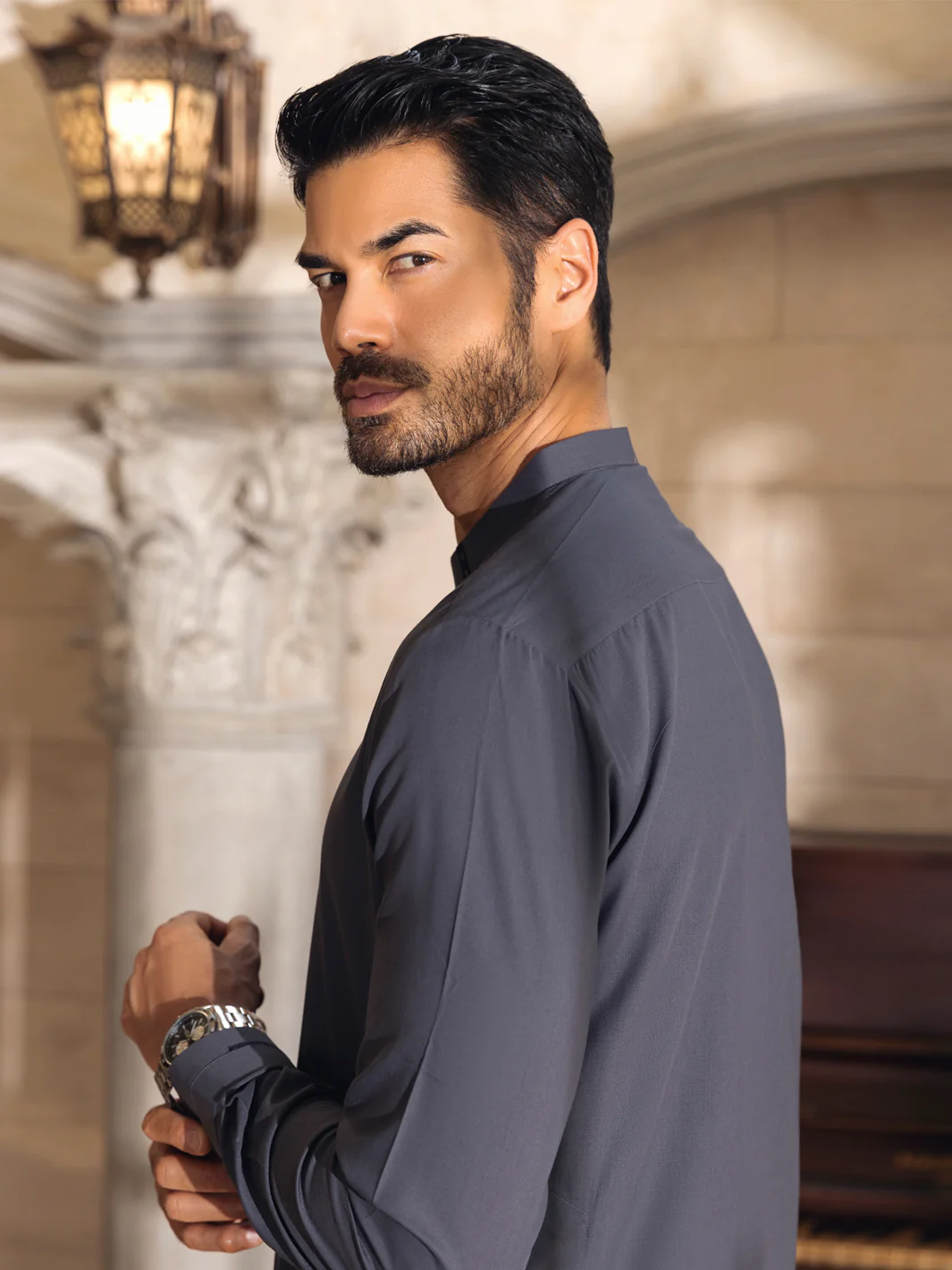 Grey Kameez Shalwar - AL-KS-2671 - Image 4