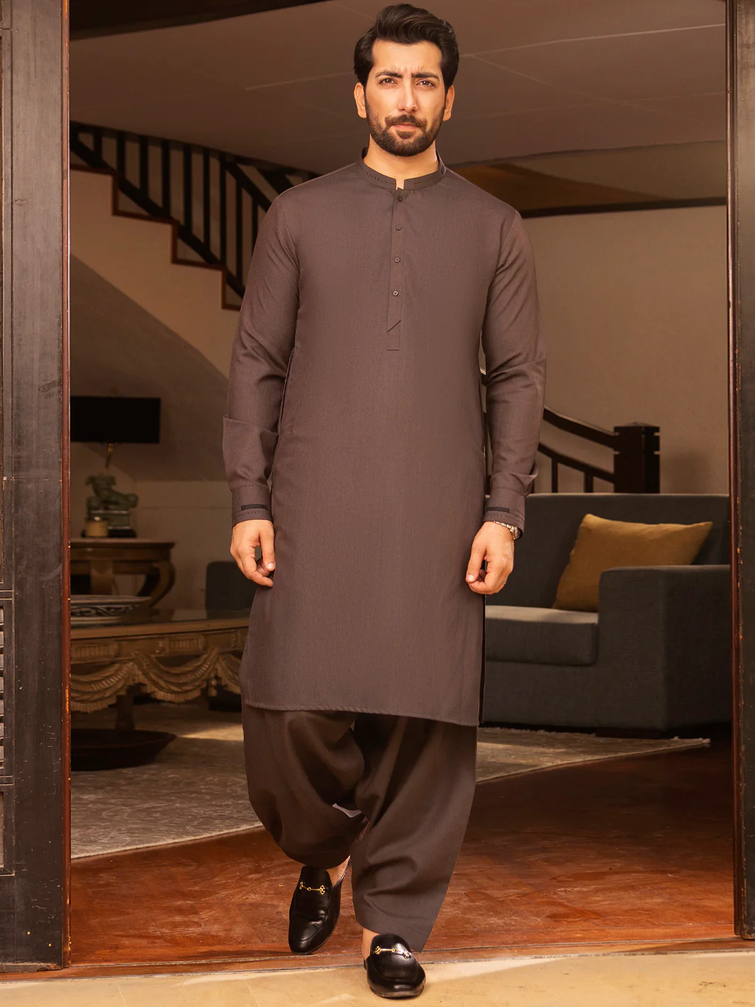 Brown Blended Kameez Shalwar - AL-KS-2702