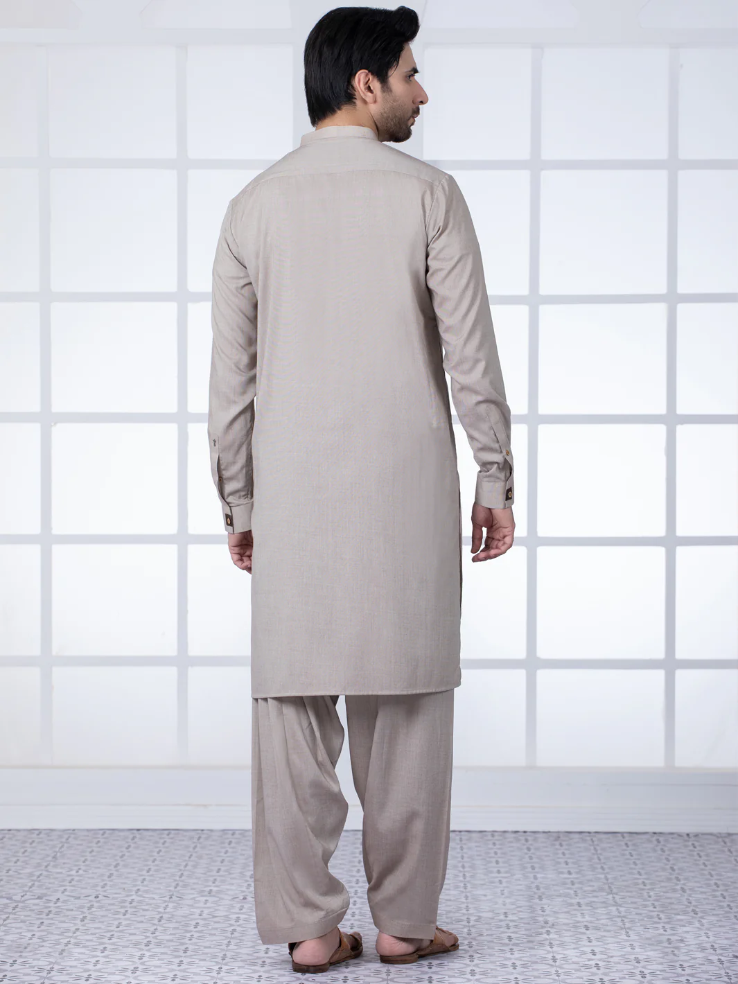 Beige Blended Kameez Shalwar - AL-KS-2753 - Image 2