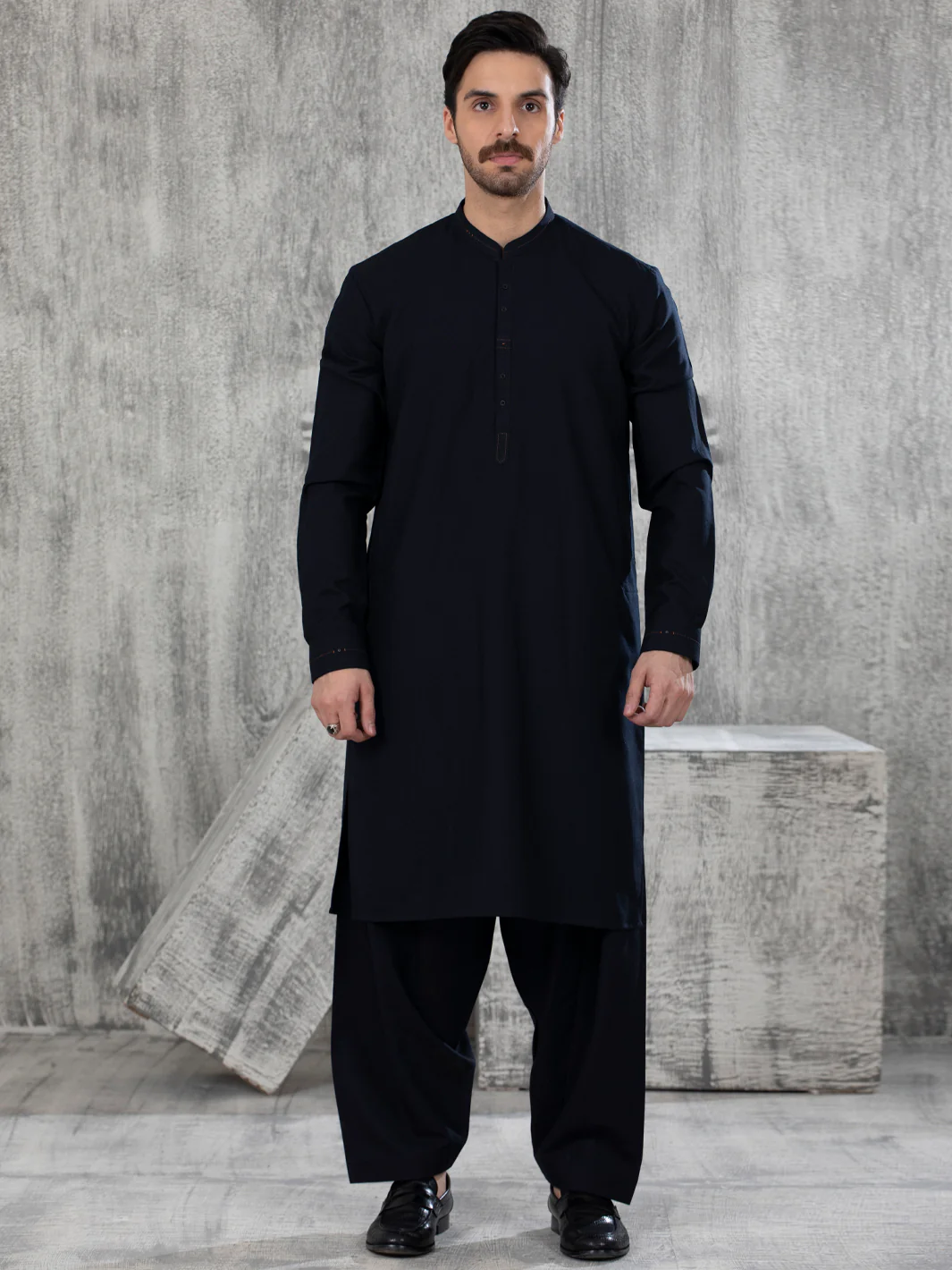 Midnight Blue Blended Kameez Shalwar - AL-KS-2842 - Image 2