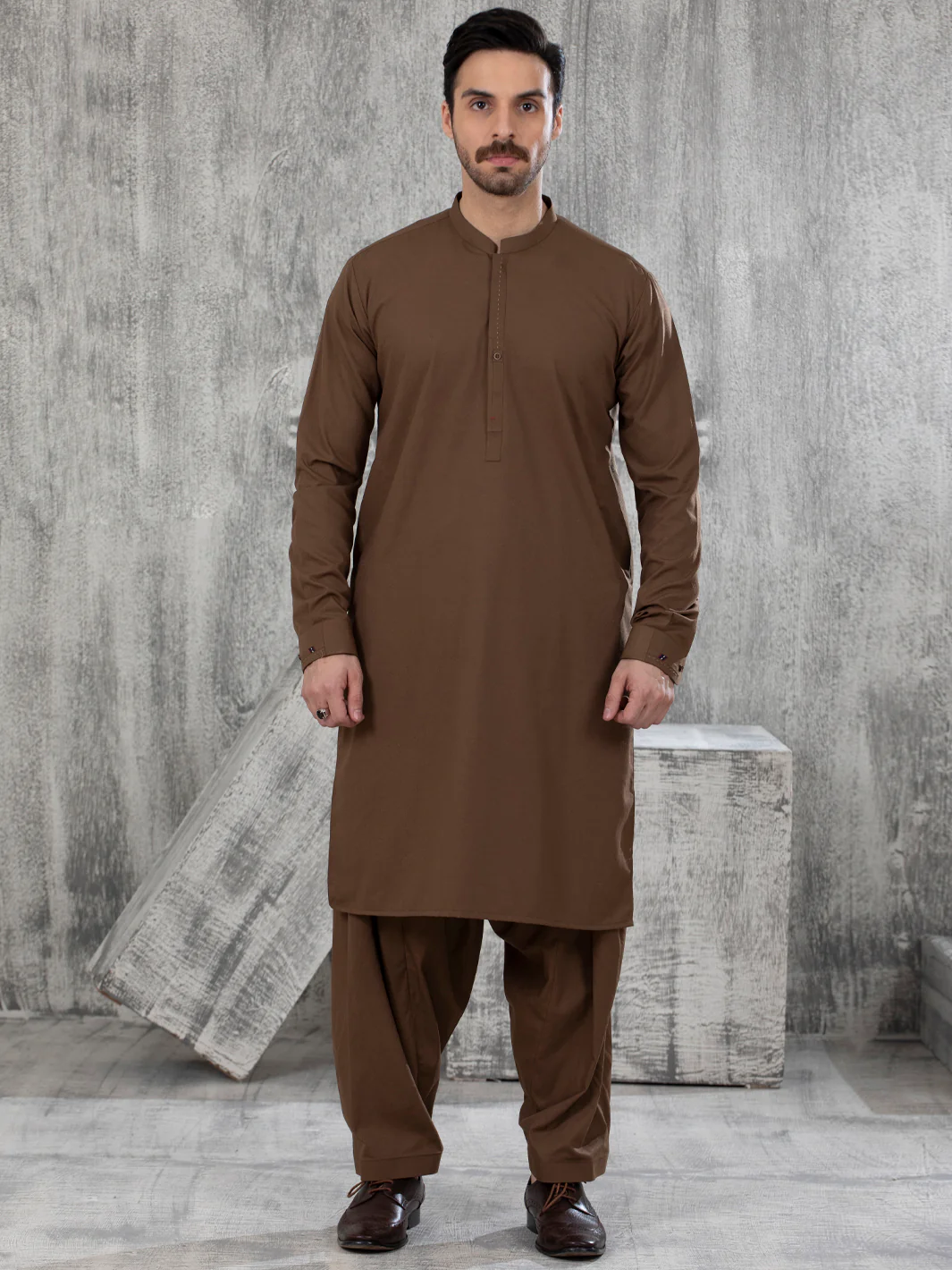 Brown Blended Kameez Shalwar - AL-KS-2850 - Image 2