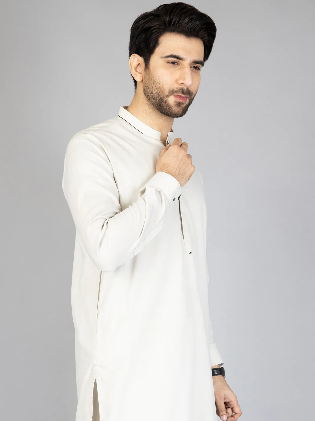 Light Grey Blended Kameez Shalwar - AL-KS-2864 - Image 3