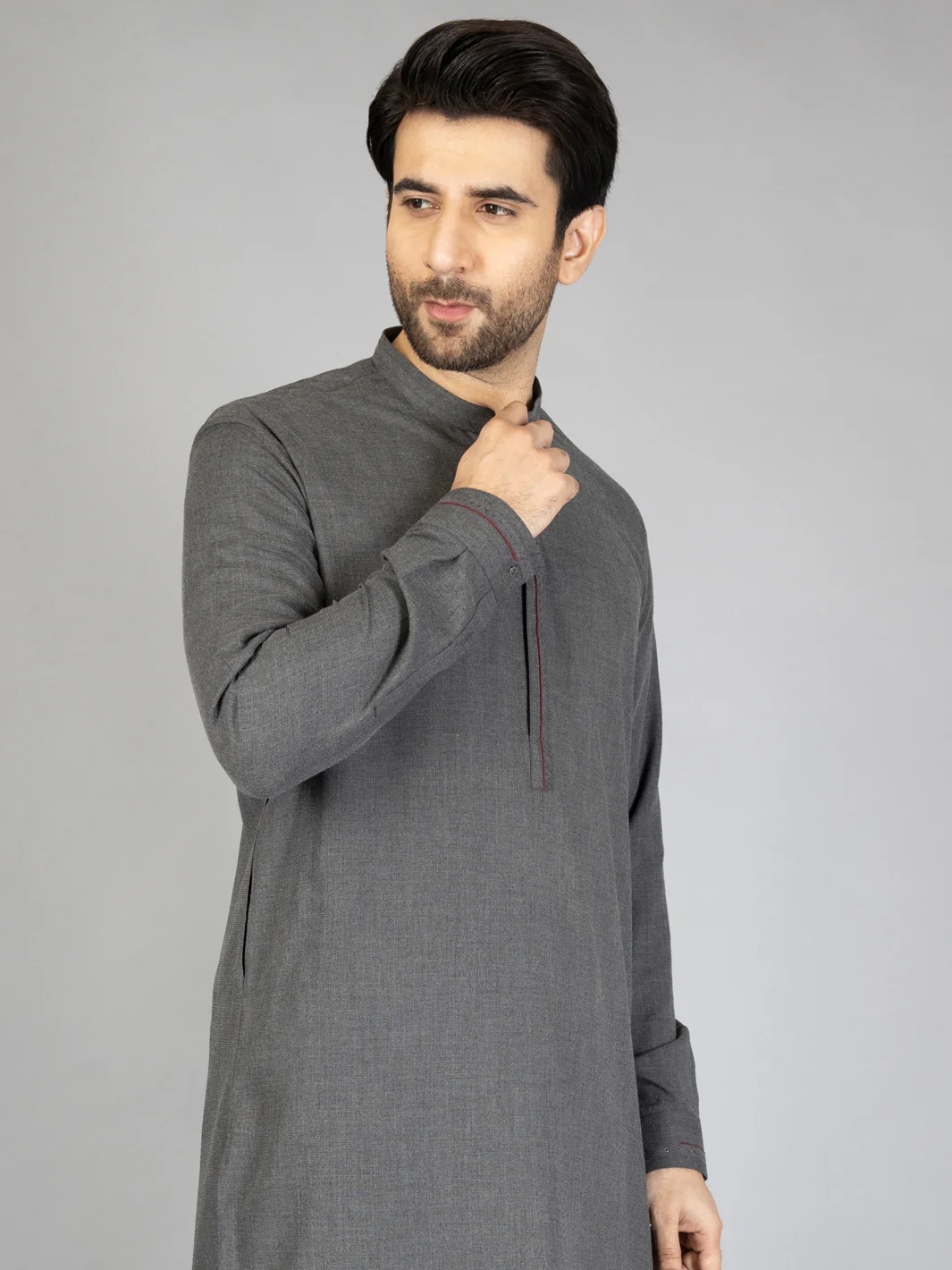 Charcoal Grey Blended Kameez Shalwar - AL-KS-2866 - Image 2